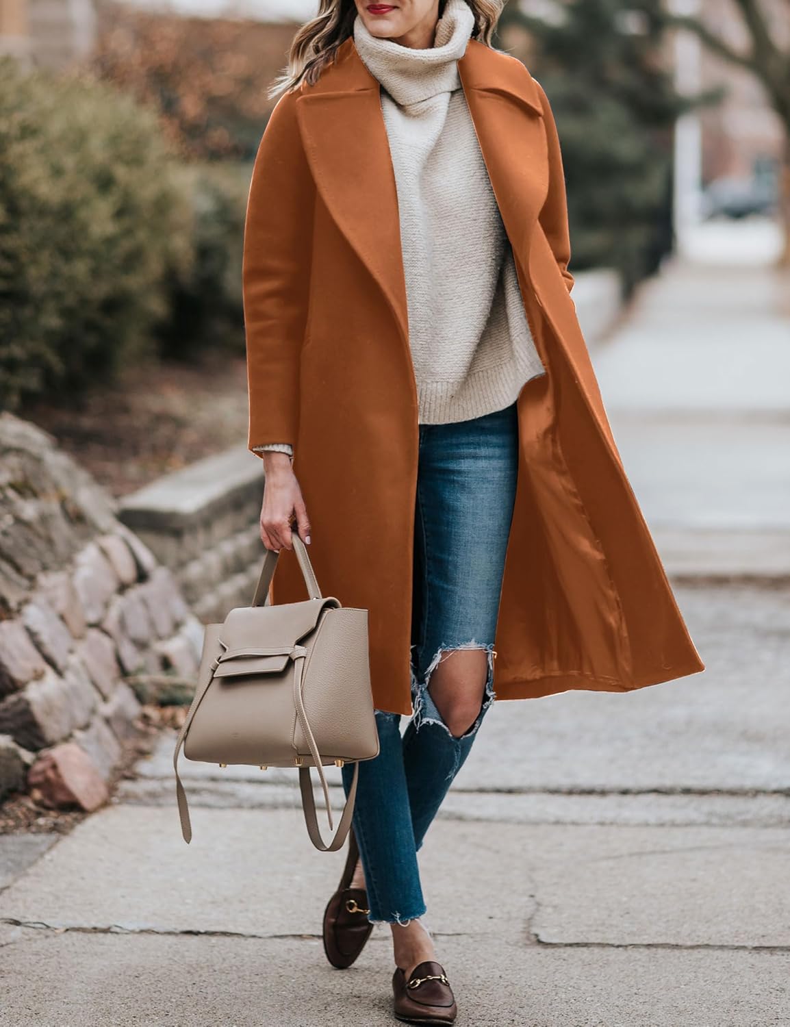 BZB Women's Trench Coat Long Wool Blend Pea Coat Winter Casual Overcoat Notched Lapel Collar Belted Long Jacket Outerwear - Image 2