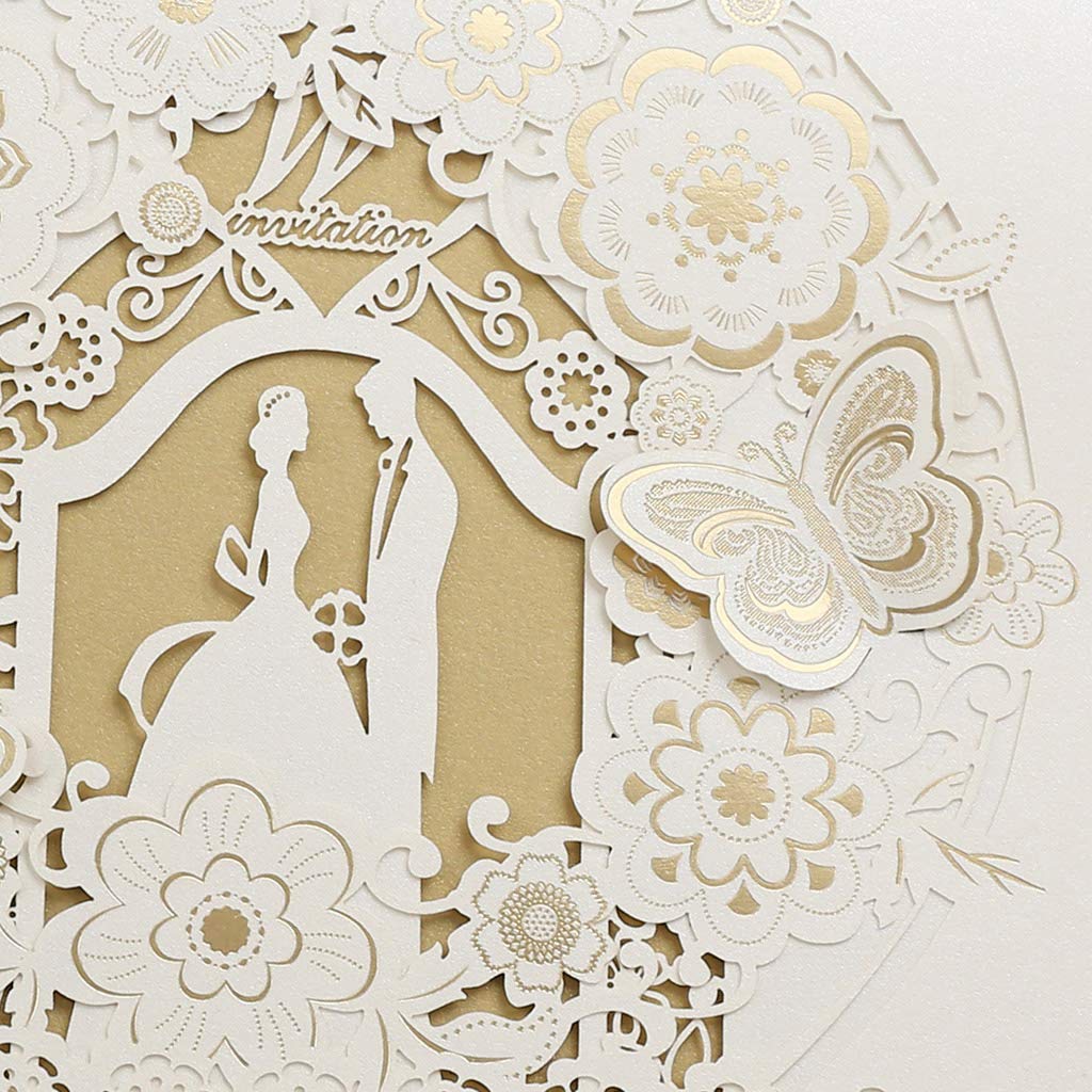 CYSKY Wedding Invitation Card 50 pezzi biglietti invito al taglio laser con carta stampabile vuota e buste per matrimonio, fidanzamento, anniversario (Bianca)