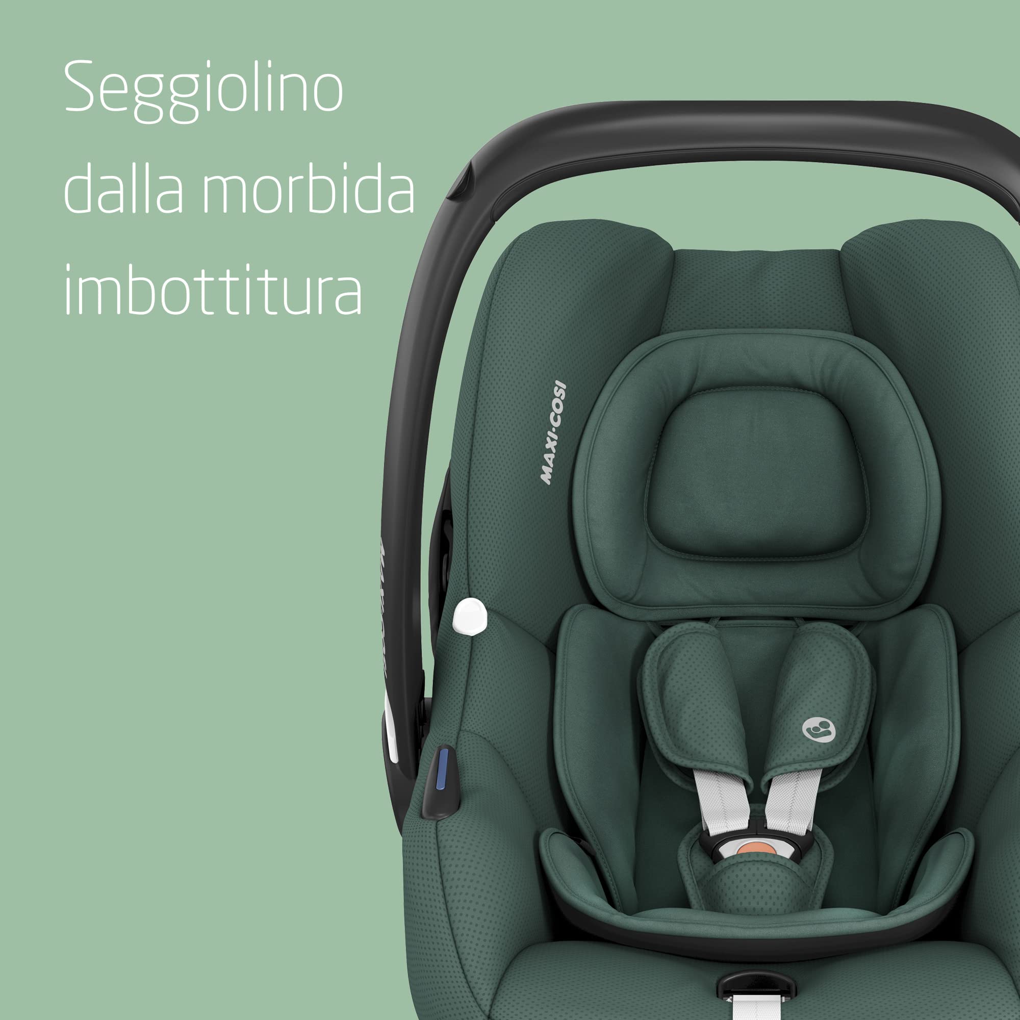 Maxi-Cosi CabrioFix i-Size, Seggiolino auto neonato, 0-12 mesi, 0-12 kg, Seggiolino auto Isofix leggero (3,2 kg), Capottina ampia, Seduta ultra imbottita, Riduttore Neonato, Essential Green