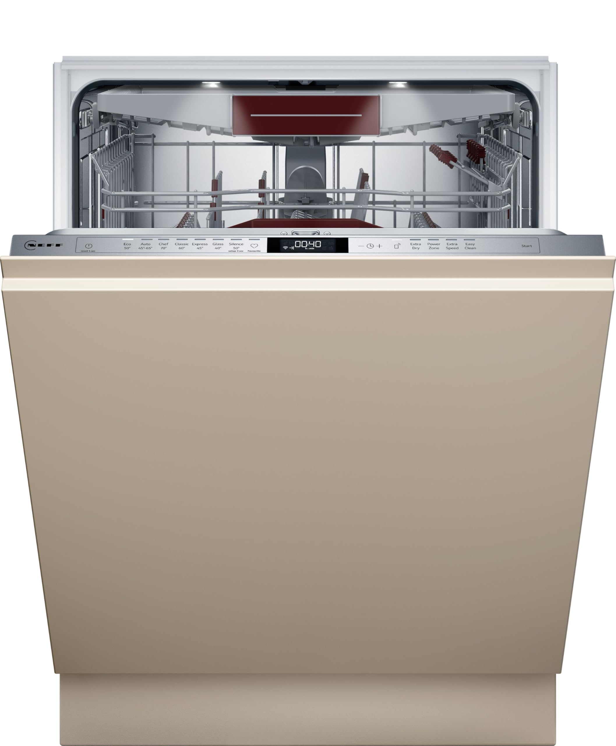 NEFF S125ECS15E, N 50, Smarter Unterbau Geschirrspüler 60 cm, Spülmaschine Made in Germany, Besteckschublade, sehr leise, Open Dry, starke Reinigung mit Chef 70ºC, Gebürsteter Stahl, Aqua Stop
