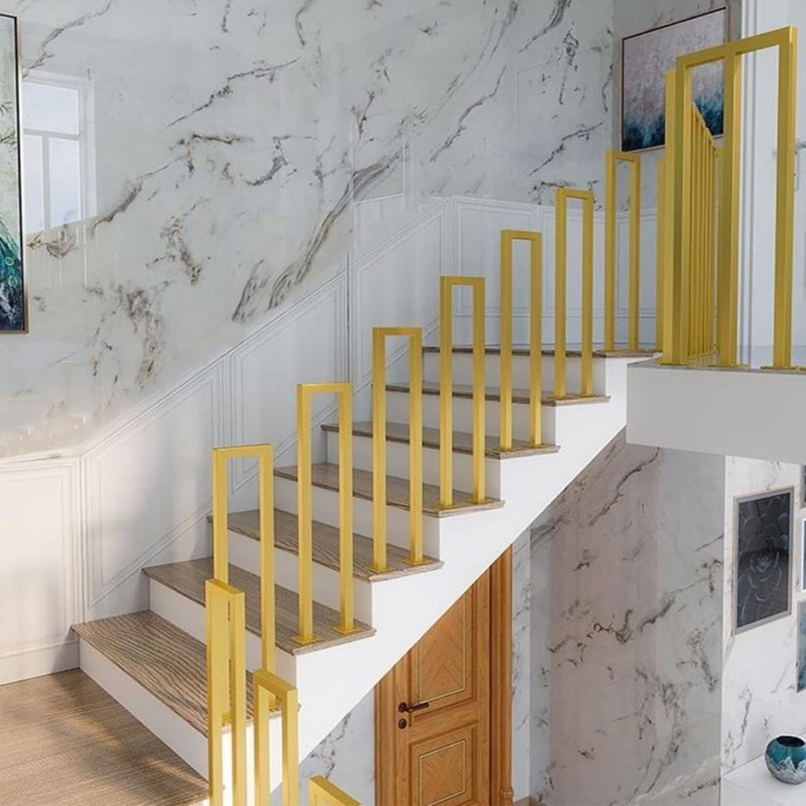Poręcz schodowa w kształcie litery U, kwadratowa metalowa przejście do schodów wewnętrznych/zewnętrznych, drążek podtrzymujący loft ogrodowy, kompletny zestaw instalacyjny w zestawie