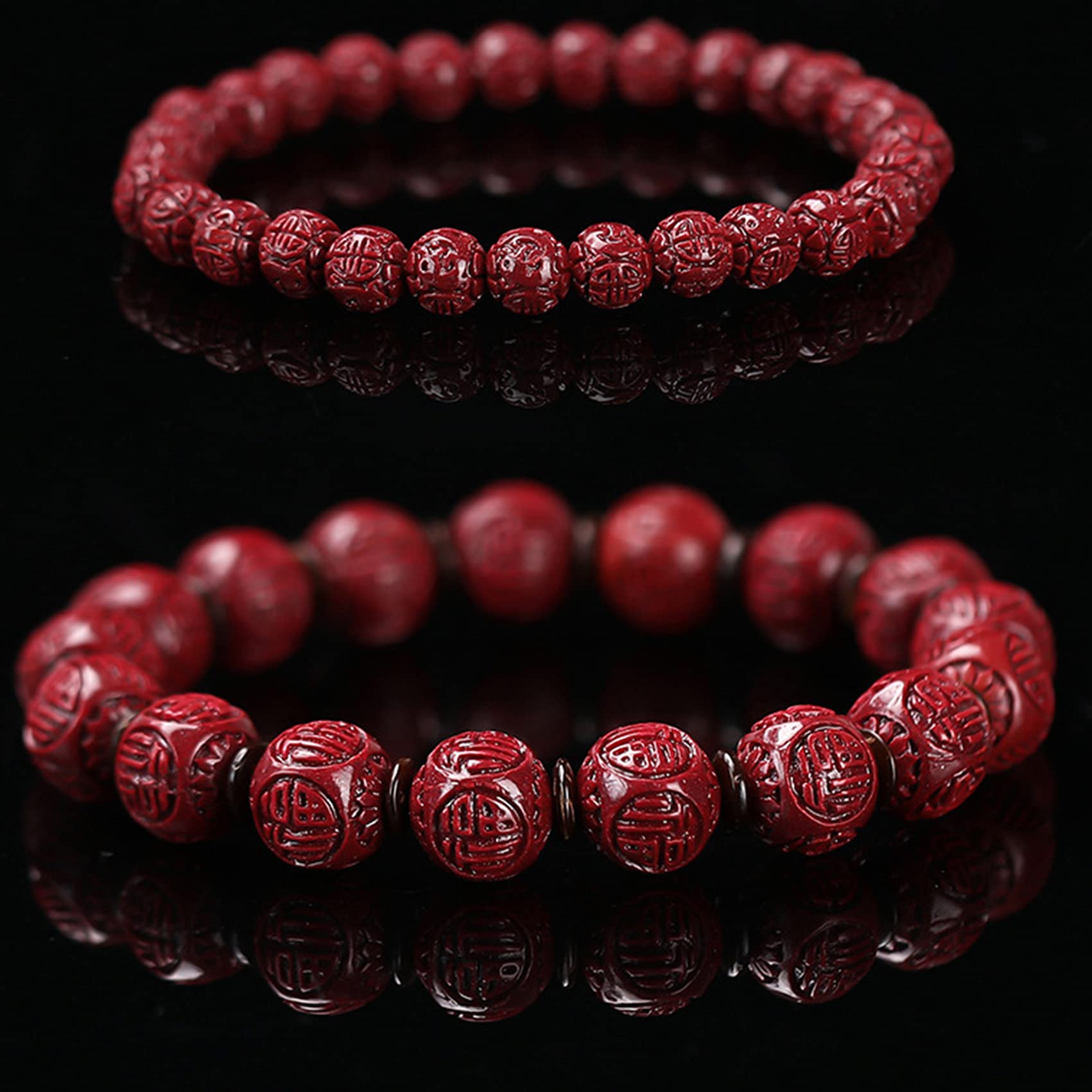 YCTTKDD Bracciale con Pietre preziose Naturali, Braccialetto Portafortuna con Carattere Cinese Fu, Ciondolo con cinabro Rosso, amuleto per Le Vacanze, attira Soldi, prosperità, Fortuna, C12mm