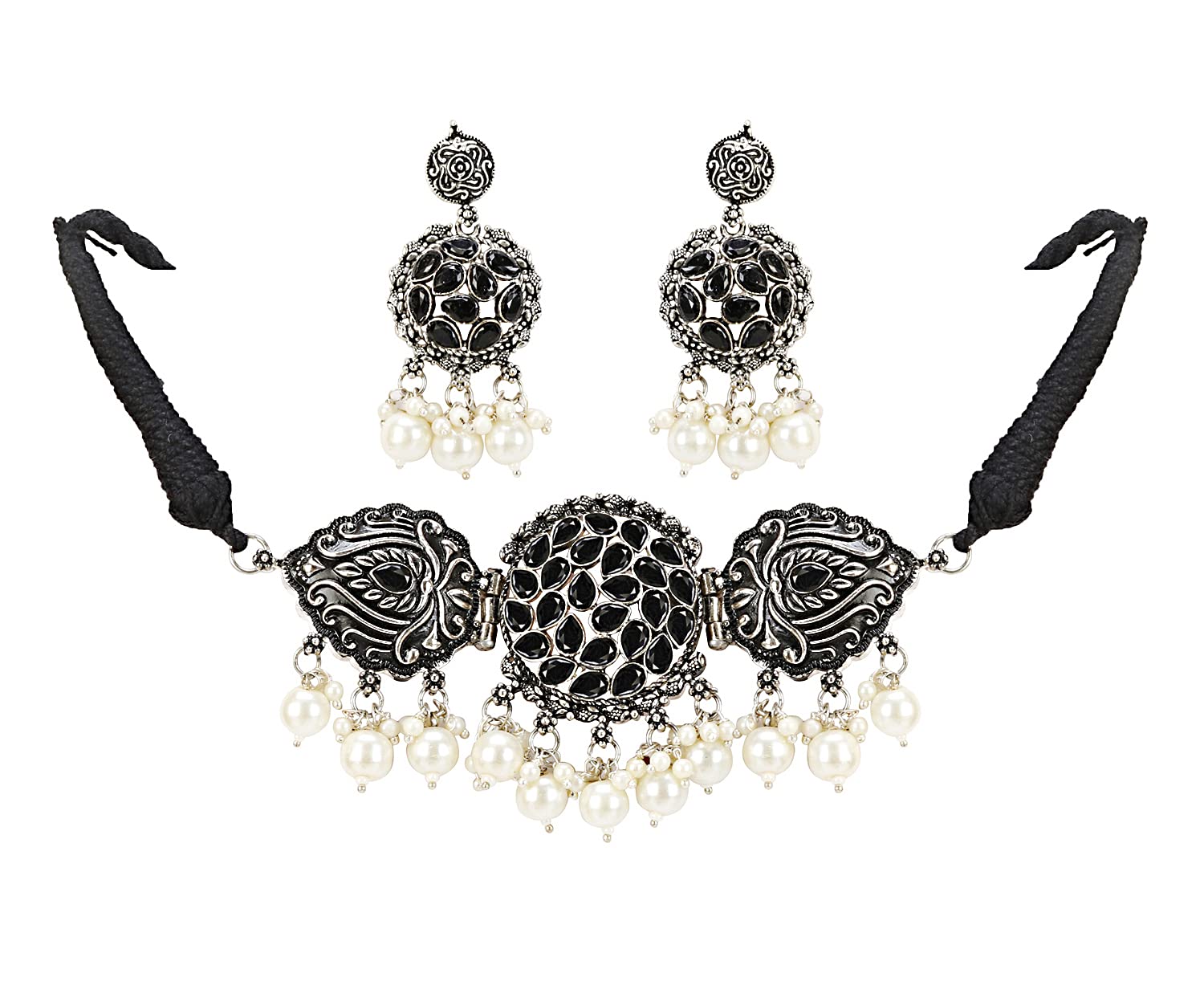 ARADHYA ` stylish Afghani Pendant Turkish stone choker silver Oxidised jewellery set with earrings for Women and Girls (Black.) (B07T4P4527) Amazon Price History, Amazon Price Tracker