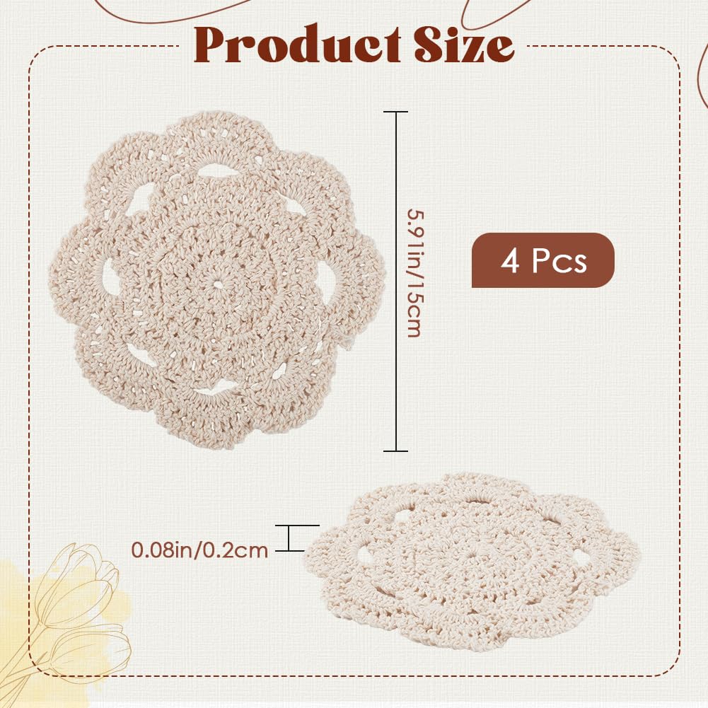 2 Napperons Dentelle Ronds 35cm - Dessous De Verre Vintage Beige - Décoration Table Cuisine