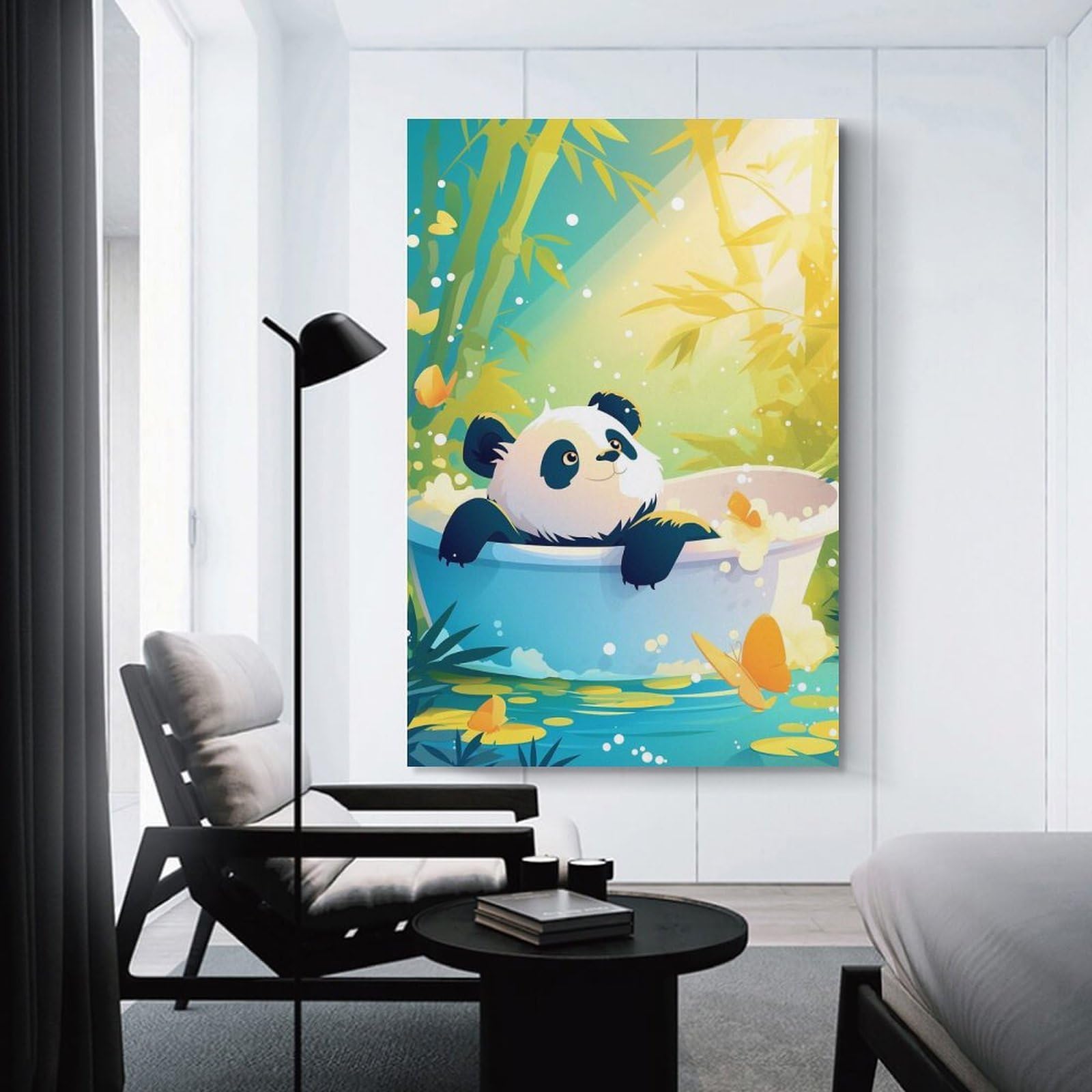 Junmoney The Baby Panda And The Jungle Bathtub Canvas Art Print 20x30inch(50x75cm), for New Homes, Bedrooms Or Workspaces, Gift Idea for Housewarming And Birthdays