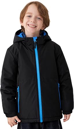 PAMLULU Boys Winter Coats Waterproof Breathable Snowboarding Ski Jackets Fleece Lined Hooded Rain Coat for Kids