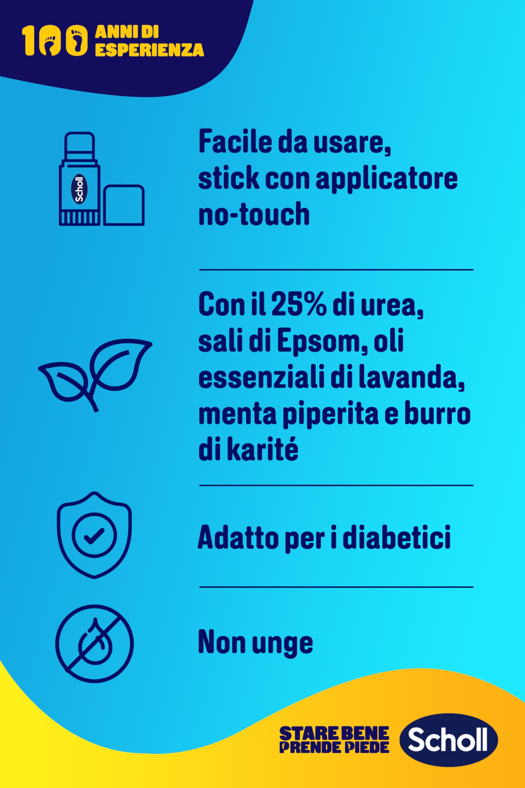 Scholl Balsamo Stick Riparatore per Talloni Screpolati, Ammorbidisce, Idrata e Ripara i Piedi Secchi e Screpolati con il 25% di Urea, Sali di Epsom e Oli Essenziali, Senza Bisogno di Usare le Mani