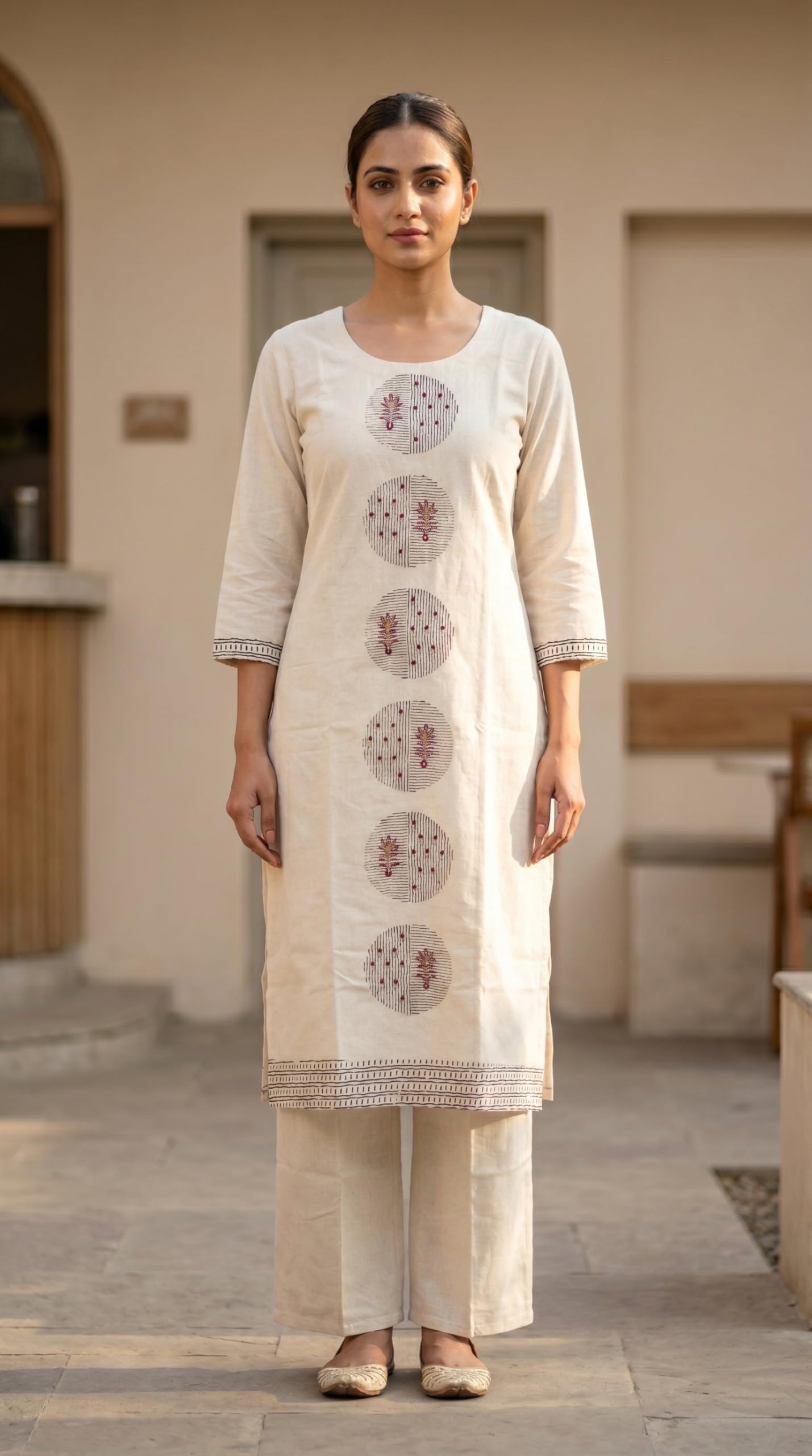 Ladyline Set di pantaloni kurta palazzo da donna in puro cotone stampato | Set di coordinamento etnico | Elegante set di pantaloni a tunica Kurti da donna