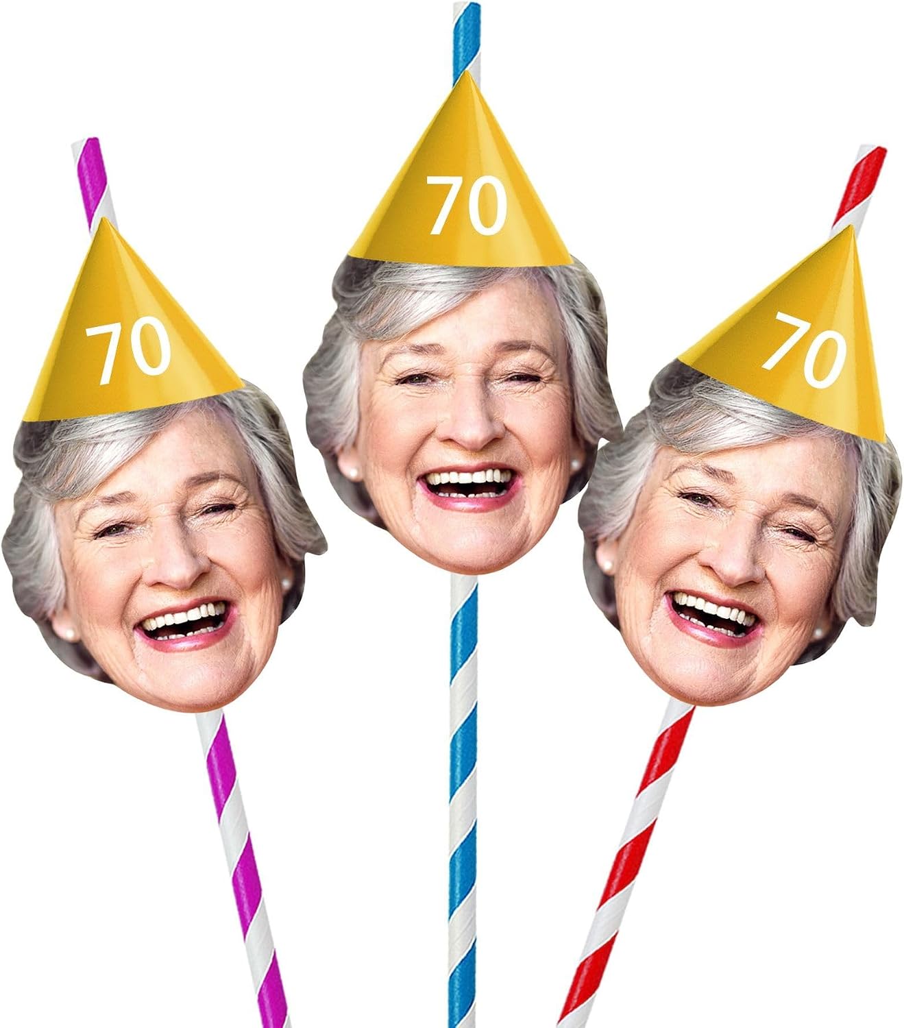 Photo Face Straws 50th 60th 65th 70th Birthday Party Decorations Personalized Parties For Parents Grandad Grandma UCPFS70