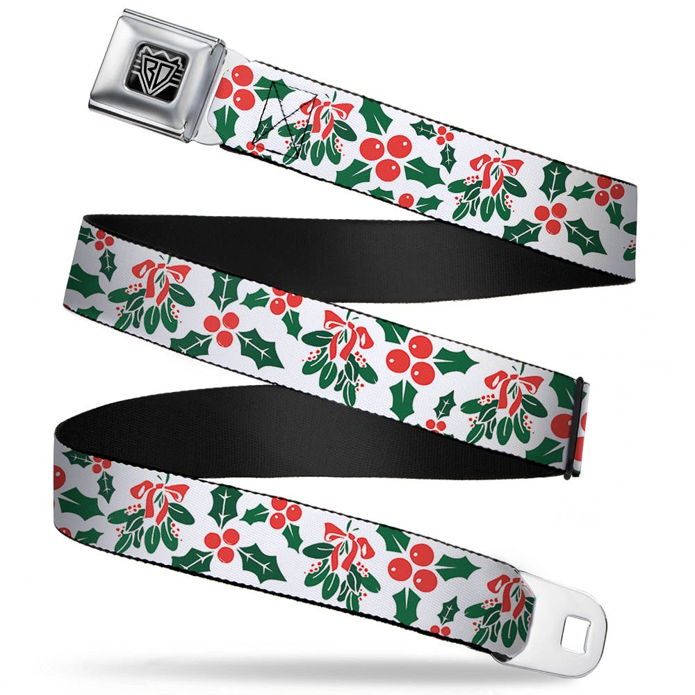 Buckle Down Seatbelt Belt - Holly & Mistletoe - 1.5" Wide - 32-52 Inches in Length