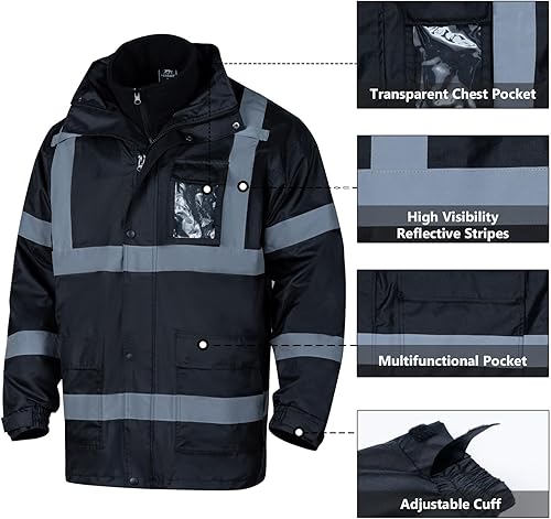 Miniatura 5 de VENDACE Chaquetas de seguridad reflectantes de alta visibilidad para hombres 3 en 1 ANSI Clase 3 Hi Vis Chaqueta de invierno impermeable