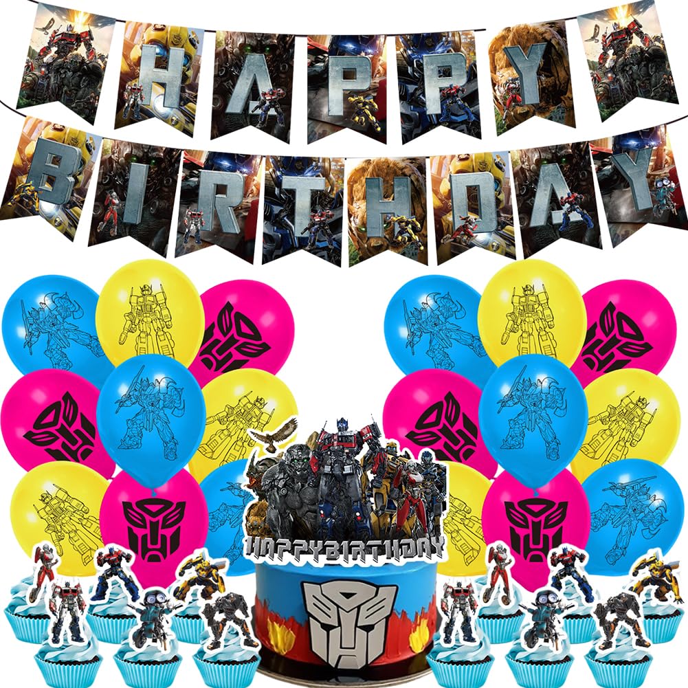 Party Supplies, 32pcs Party Decoration Trans-forrmers Balloons Children's Birthday Cake Decor Party Supplies Birthday Balloon Decoration Trans-formers Themed Birthday Party Supplies
