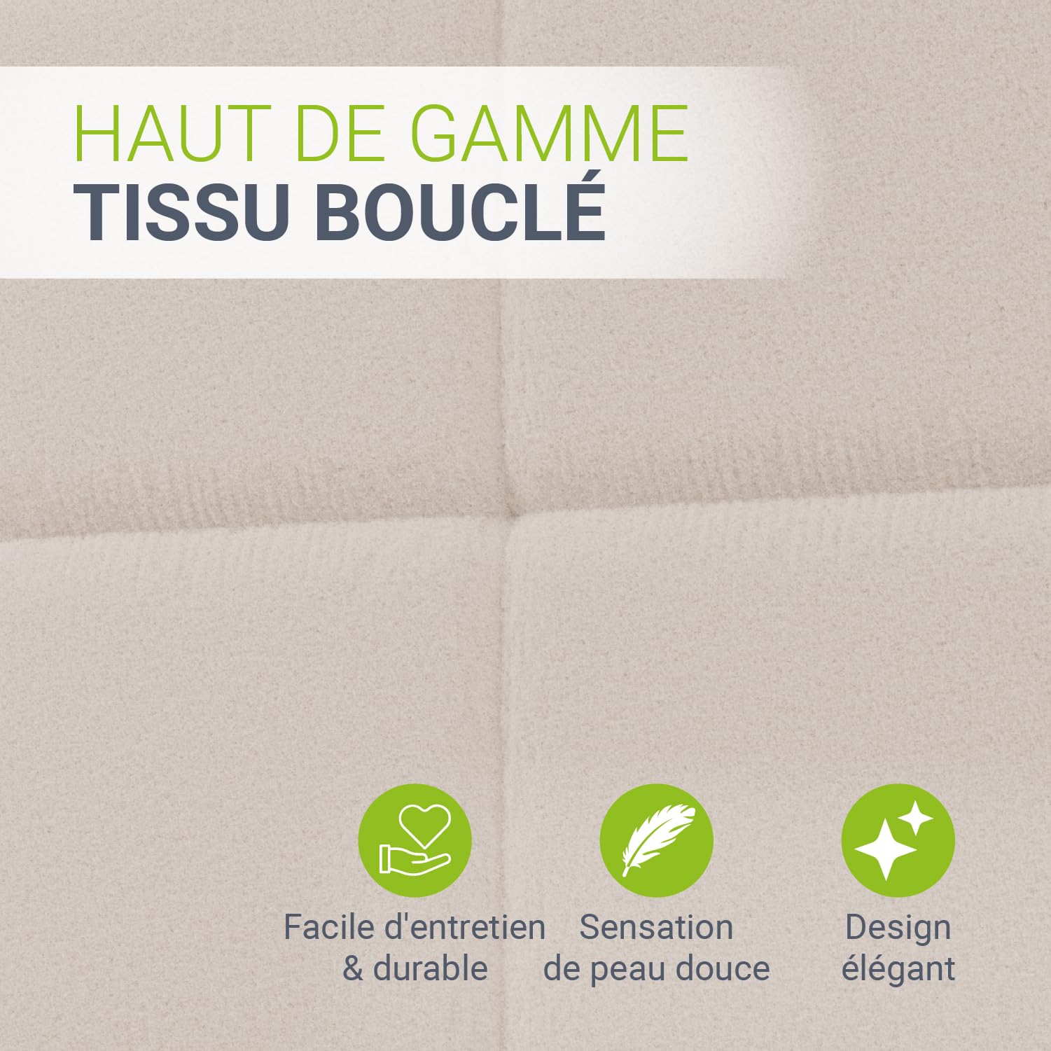 Juskys lit capitonné Florenz 180 x 200 cm – en Tissu bouclé, lit Moderne avec tête & Pied, Cadre en Bois & métal, sommier à Lattes, capacité 500 kg – Beige
