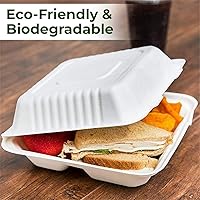 Vista 6 de Contenedores biodegradables para llevar de 9 pulgadas, paquete de 100, cajas compostables para llevar con tapa con bisagras integrada