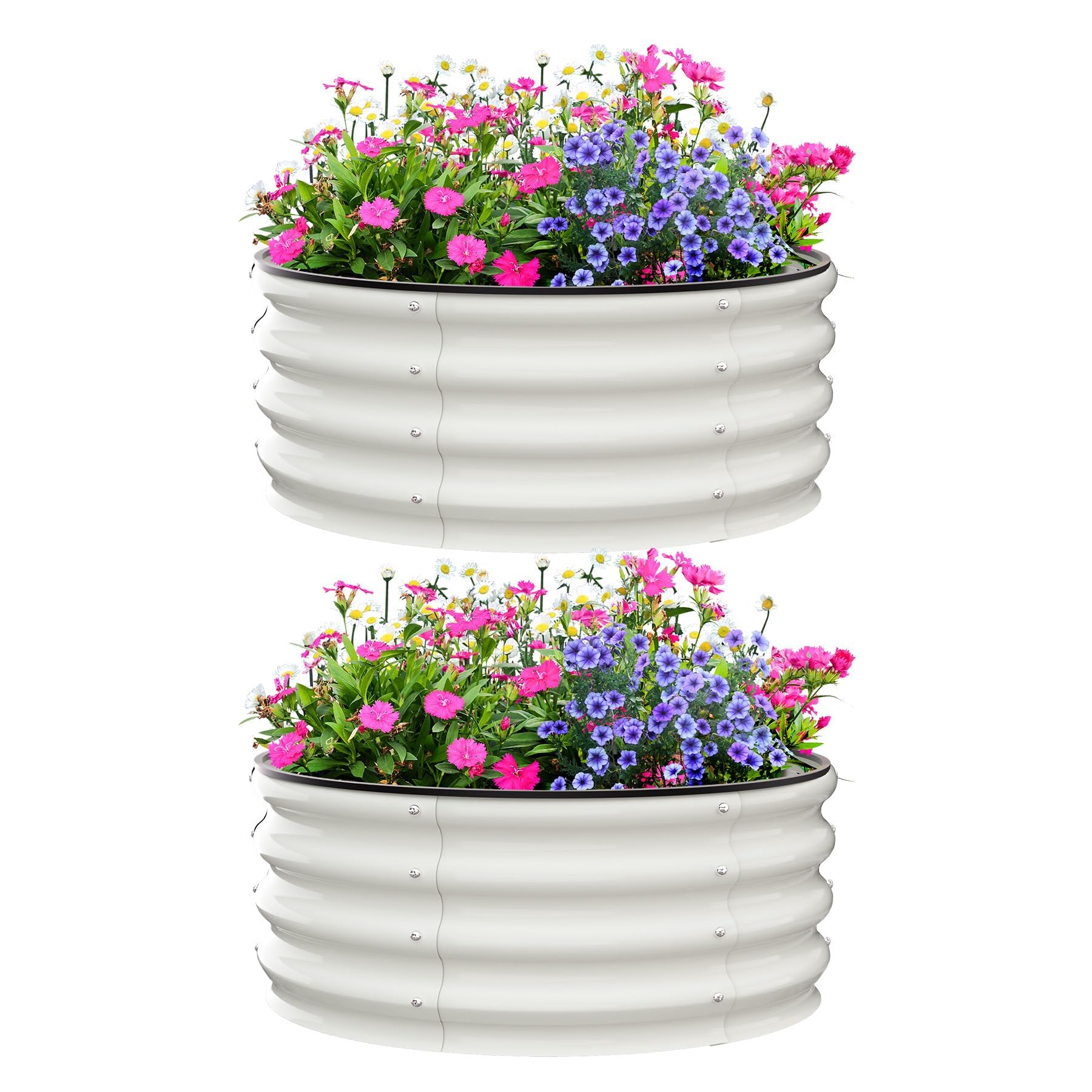 Aptliton Round Raised Garden Bed 2 * 2 * 1FT, Metal Galvanized Planter Box for Vegetables Flowers Herbs, Outdoor Elevated Garden Planter with Safety Edge for Patio Backyard Lawn, White