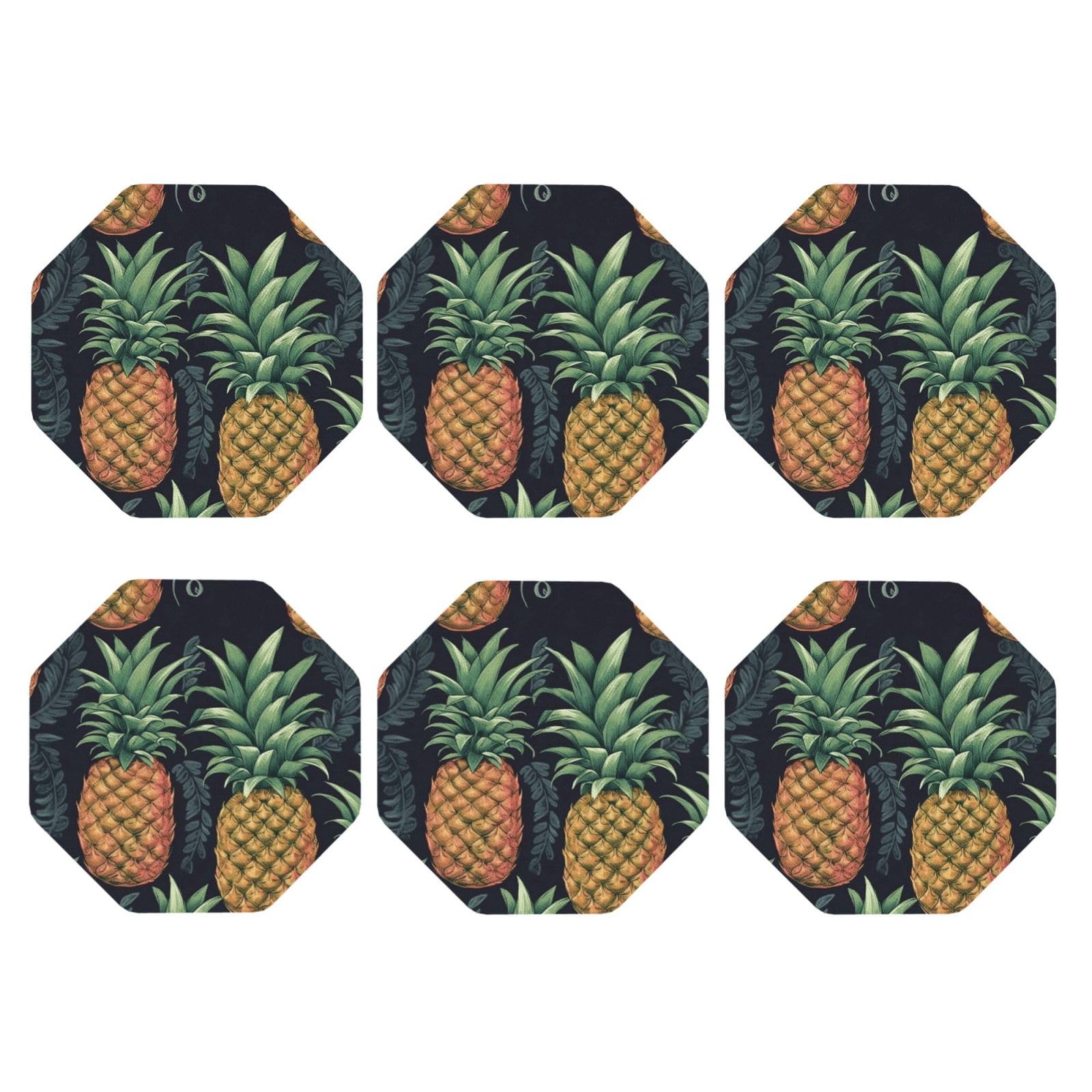 6pcs Leather Coasters for Drinks, Pineapple Drink Coasters for Tabletop Protection, 4" Cup Coasters for Coffee Table Decor, Non-Slip Drinking Cup Mat for Hot Or Cold Drink