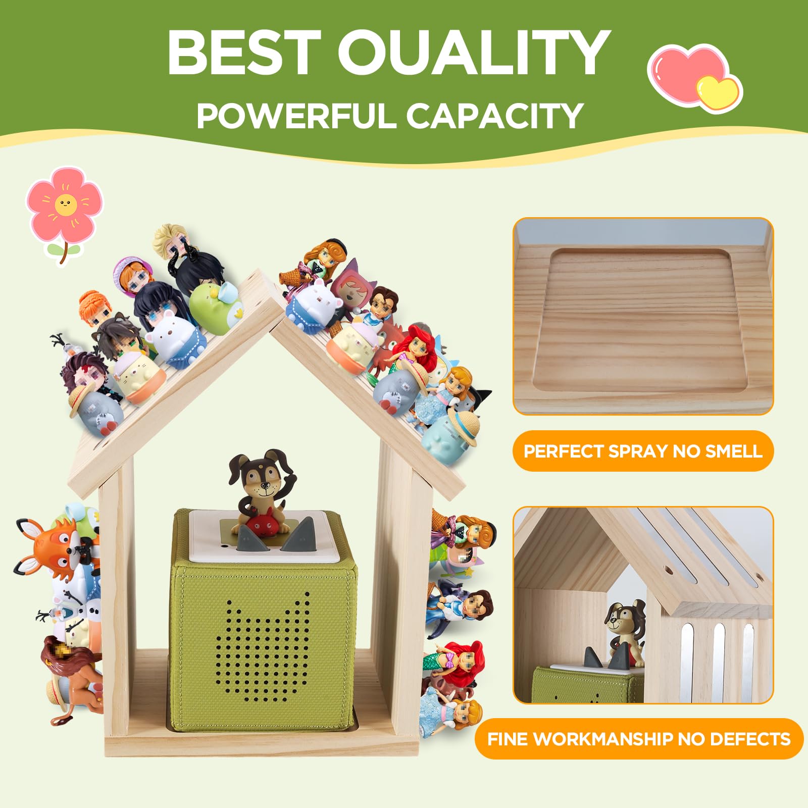Givilio SpinLodge Holztonie-Regal für Toniebox 1 & 2, magnetische Wandhalterung mit 360° drehbarer Basis, Platz für 30-50 Figuren, hausförmiger kreativer Stauraum für Kinderzimmer
