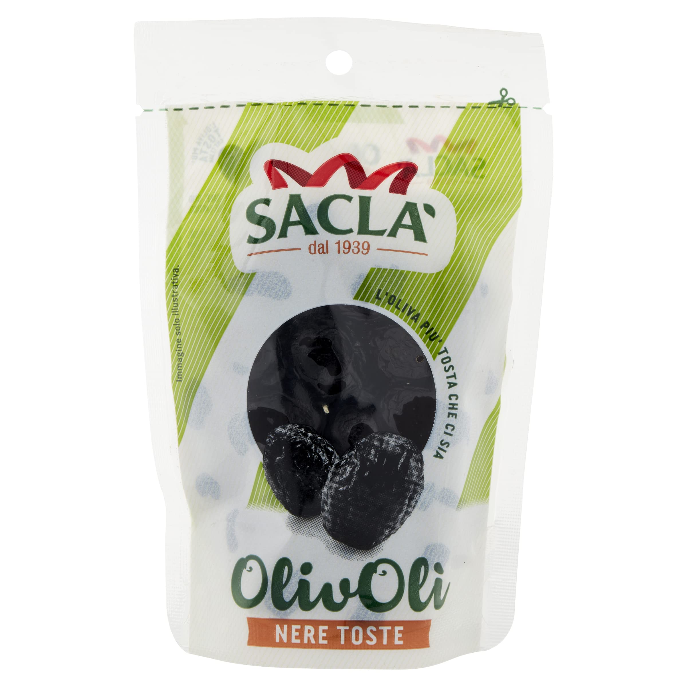 Saclà, OlivOlì, Olive Nere Toste, Ideali per Insalate e per Arricchire i Tuoi Piatti, Busta, 100g, Confezione da 24 pezzi