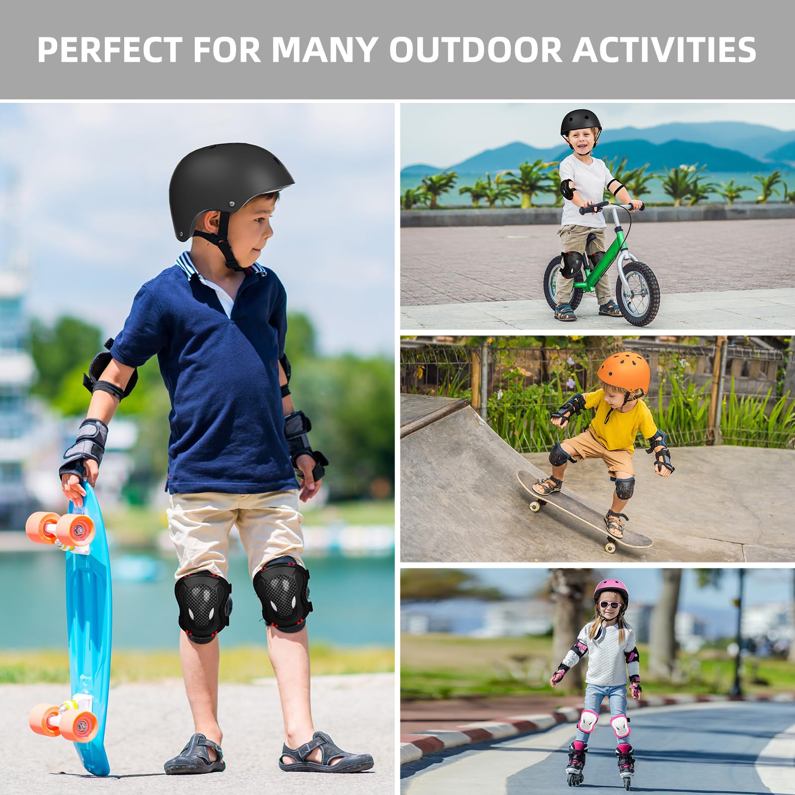 KORIMEFA Casco Bici Protezioni Set per Bambini Ginocchiere Gomitiere e Protezione Polso per Bambini da 3-13 Anni, Casco per Hoverboard, Pattini in Linea, BMX e Bicicletta