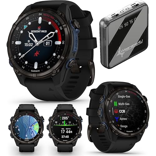 Wearable4U - Garmin Descent Mk3 & Mk3i 51 mm & 43 mm, Titanium Dive Computer - Extra-Long Strap | Up to 25 Days Battery Life, AMOLED Display, GPS Smartwatch & Gift Bundle (010-02753-10)