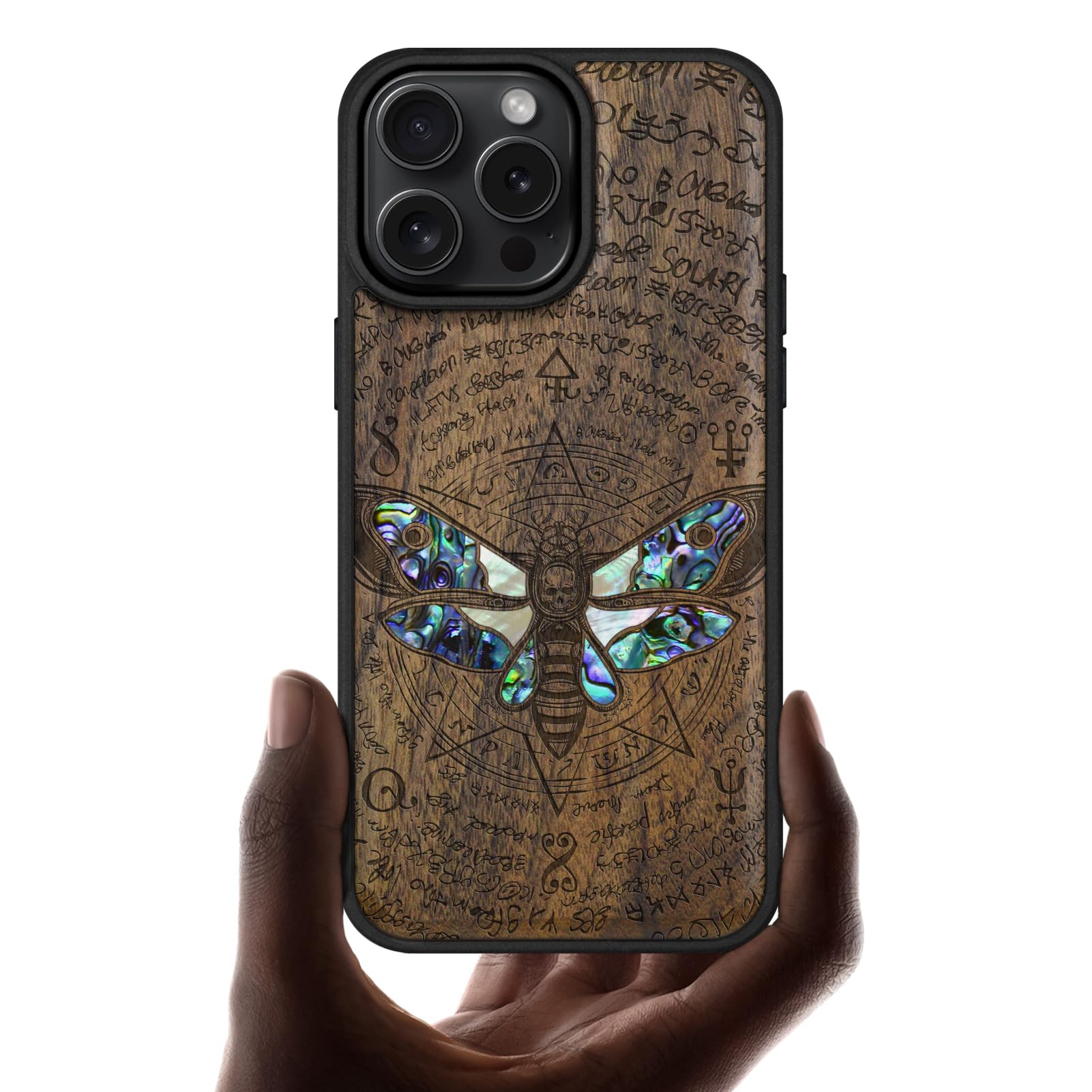 Carveit Magnetic Case for iPhone 16 Pro Max Case, Wood Artisan Engraved & Handmade Shell Inlaid, TPU Shockproof Cover, Compatible with MagSafe