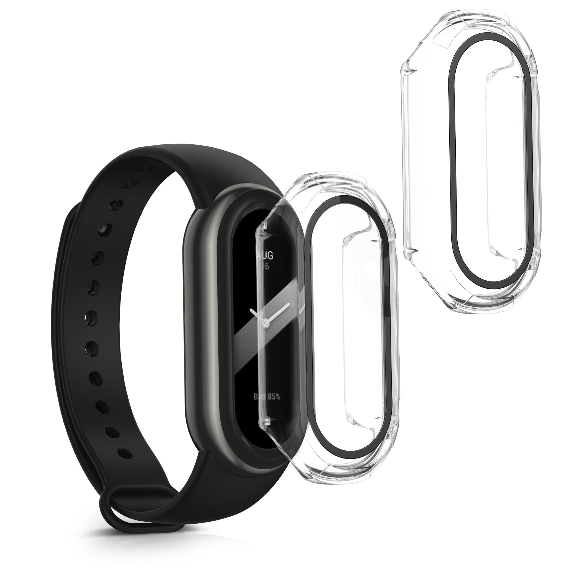 kwmobile 2 Cover with Screen Protector for Xiaomi Mi Band 8 Case - Tempered Glass with Plastic Frame Covers - Transparent