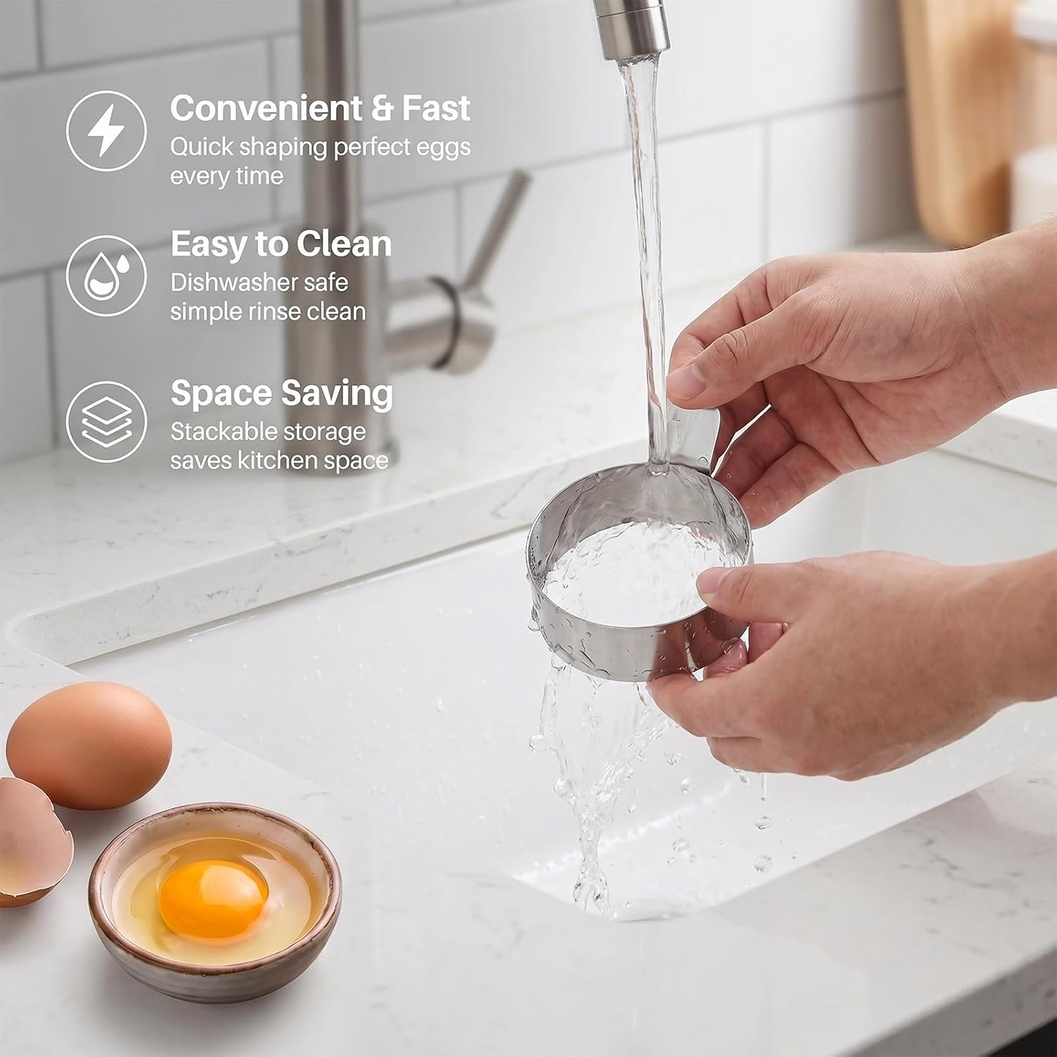 Set of 3 Stainless Steel Egg Rings, 3.54-Inch Long Handle Egg Mold for Griddle, Pancake & Cookie Ring, Perfect Round Eggs for Breakfast Sandwiches