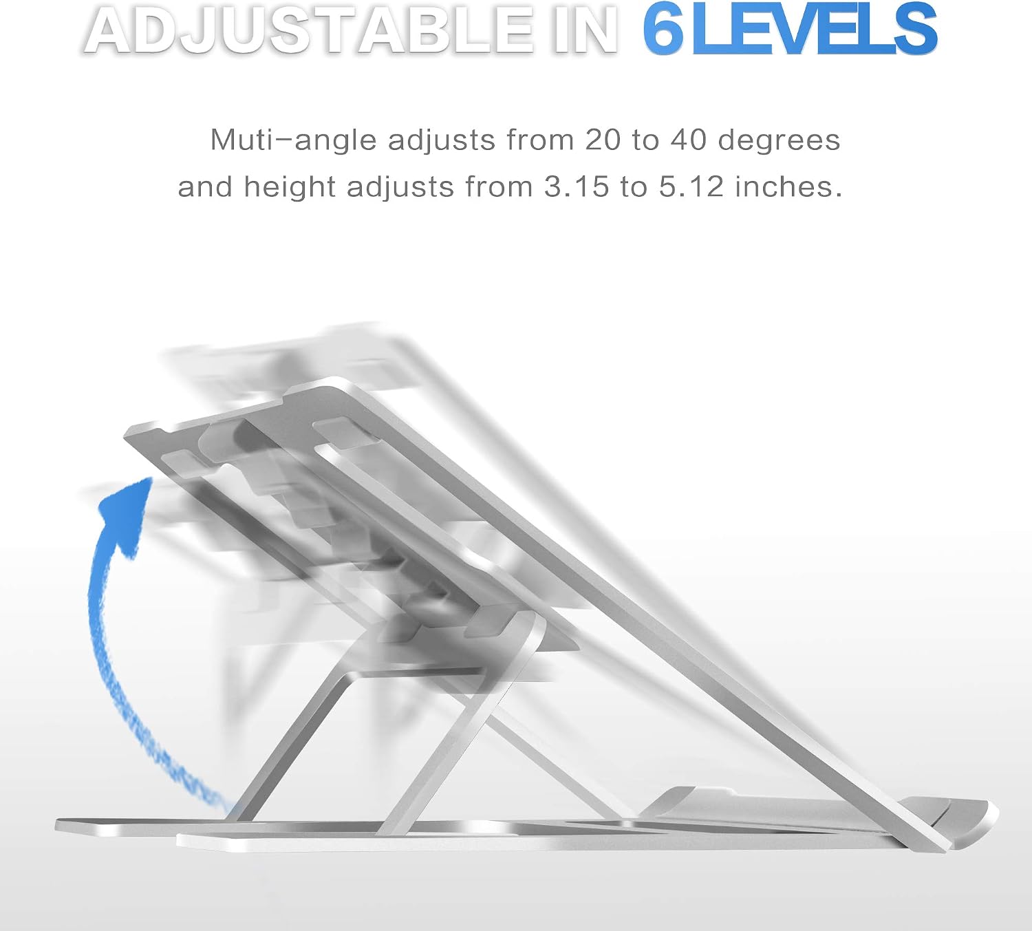 Soundance Aluminum Laptop Stand Adjustable, Compatible with Apple Mac MacBook Notebook, Ventilated Portable Ergonomic Desktop Holder Riser for Office Desk, Metal Silver AS1