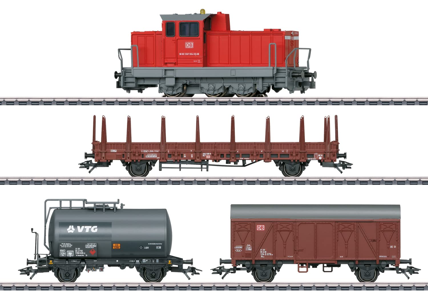 Märklin Modelleisenbahn Digital-Startpackung Moderner Rangierbetrieb 29469 – Diesel-Lokomotive mit Kesselwagen und Güterwagen