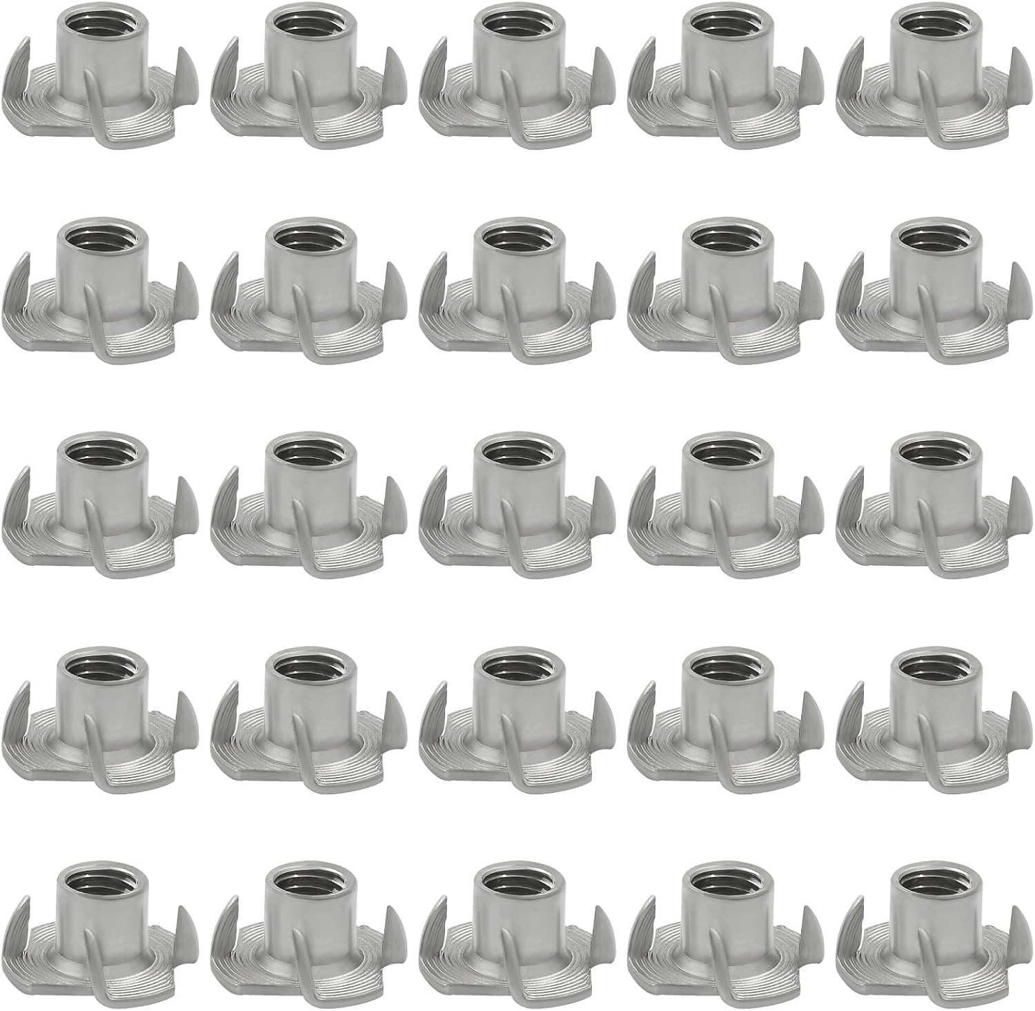 BokWin T-Nuts 304 Stainless Steel 3/8"-16, 7/16" Barrel Length 4-Pronged Tee Nut for Wood, Rock Climbing Holds, Furniture & Cabinetry (25 Pack)