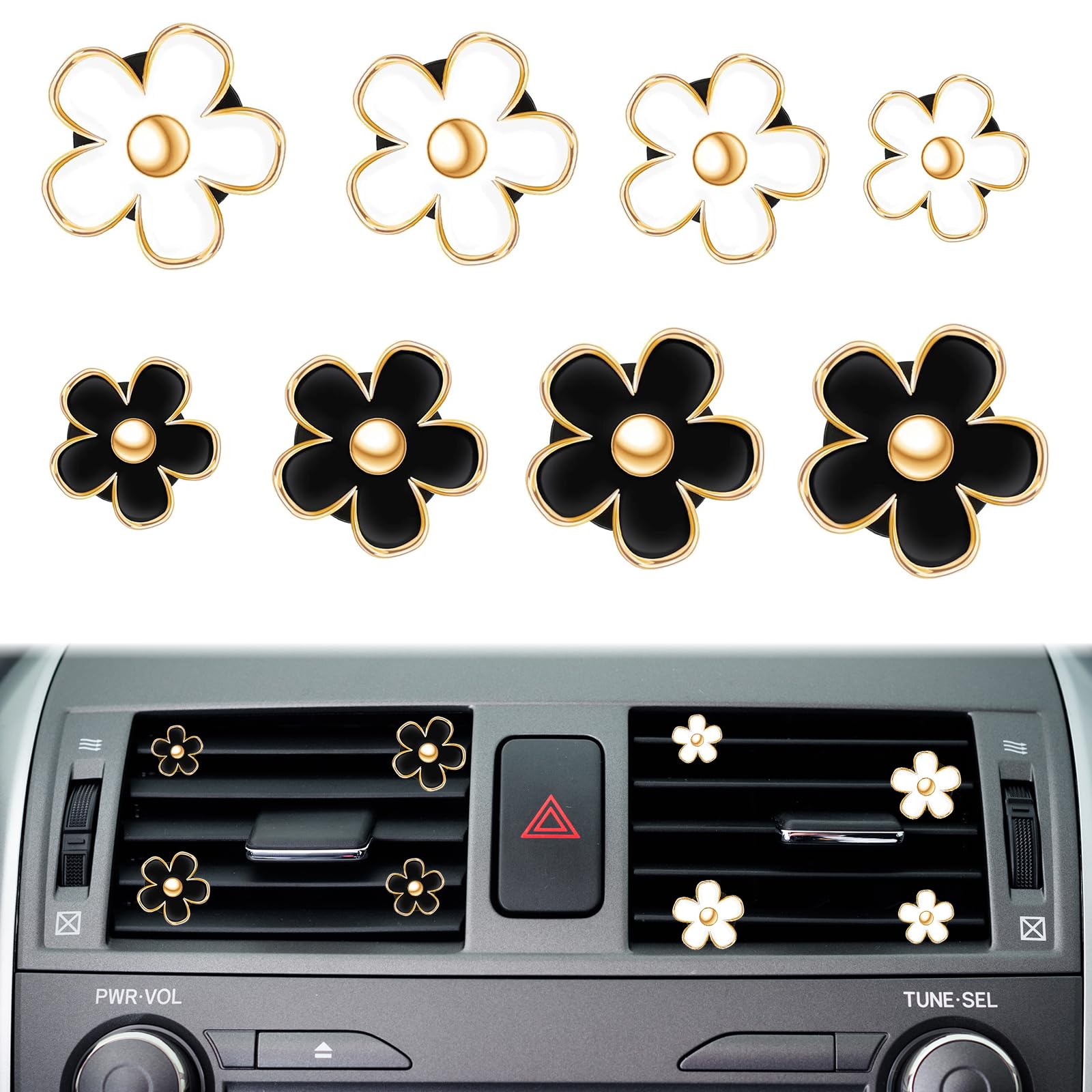 8 Clips Ventilation Fleur Marguerite - Parfumés - Pour Bouches D'Aération Voiture, Maison - Décoration Et Fraîcheur