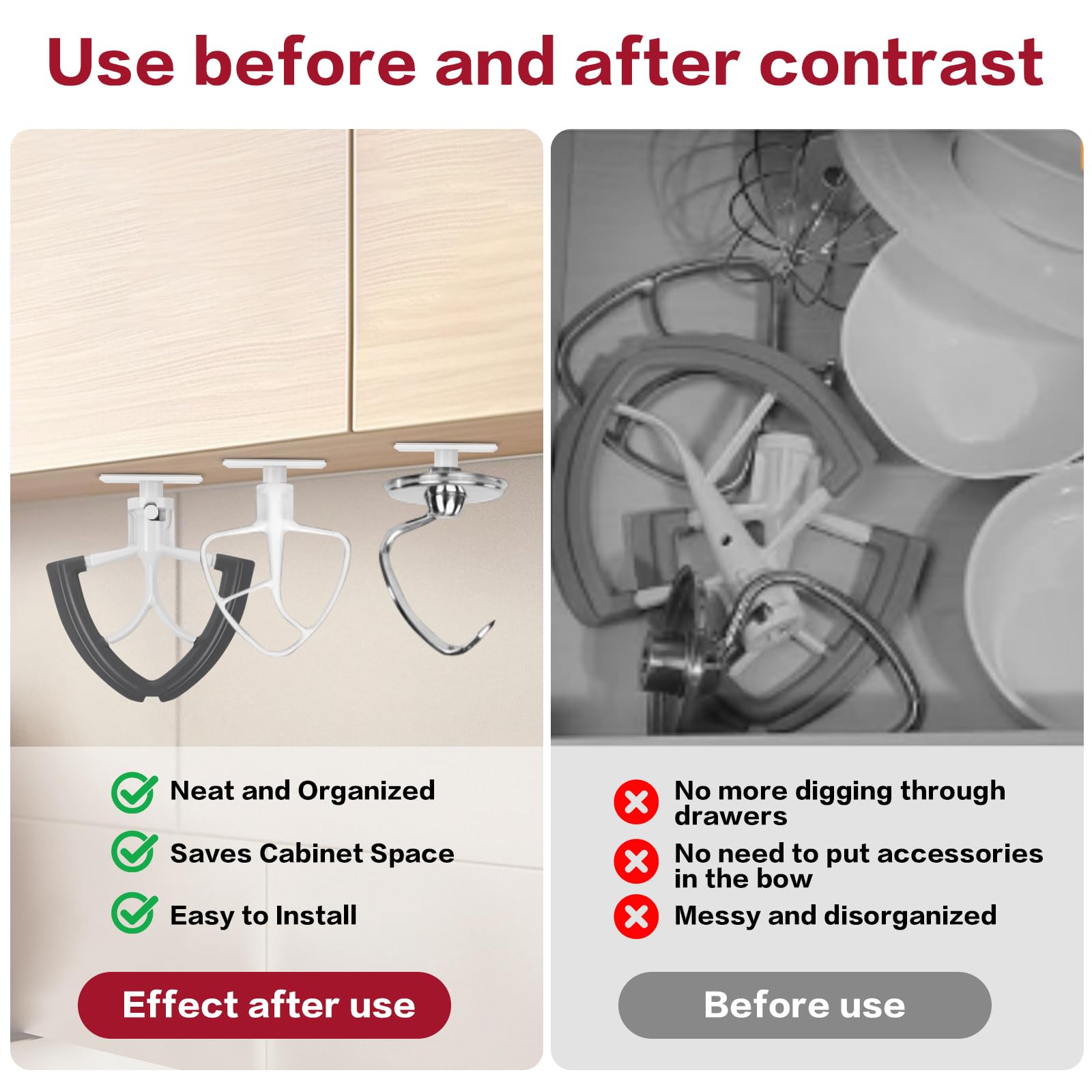 Stand Mixer Attachment Organizer for KitchenAid Accessories, White