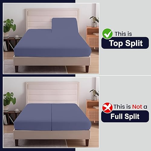 Vista 46 de SGI Bedding Sábana bajera ajustable King de 32 pulgadas, con cabezal flexible, solo 100% algodón egipcio, 1000 hilos, sábana bajera ajustable