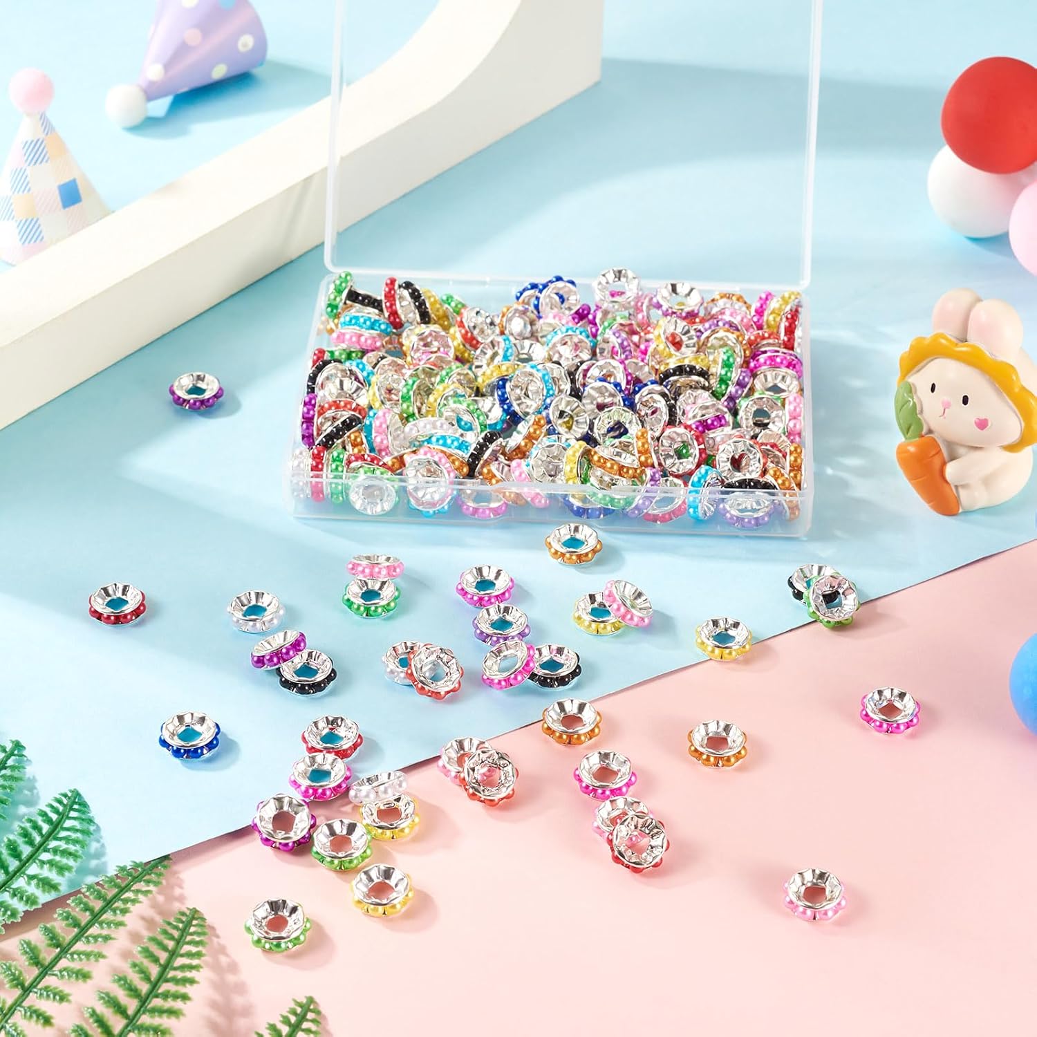 KISSITTY 200pcs Large Hole European Jewelry Beads 12mm Flat Round Brass Plastic Pearl Edges Loose Spacer Beads Bulk for Bracelet Necklace Earring Jewelry Making Pens DIY Crafts Supplies Mixed Color - Image 6