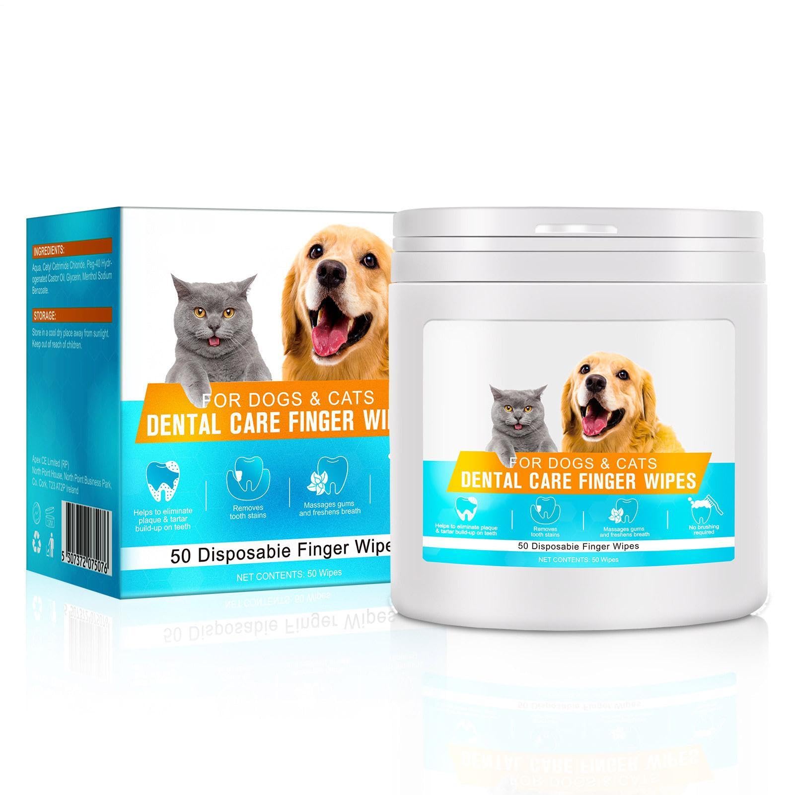 5 Salviettine dentali per Cani,Salviette per Denti di Cane con Maniche a Dito | Salviette per la del Cane da 50 Pezzi, Pulizia Delicata, Rapida e Facile per Glutei, Corpo, Zampe, Occhi