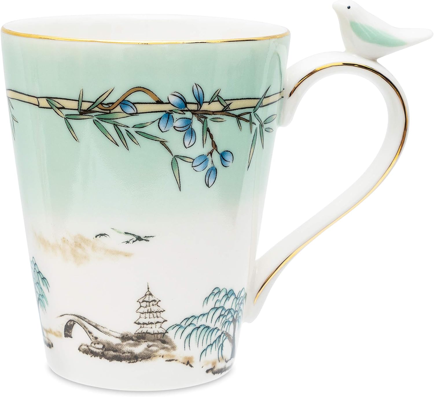 LanHong 12oz Novelty Ceramic Mug with Bird Handle Design Porcelain Coffee Tea Mug Funny Coffee Cup for Men Women Friends Gift