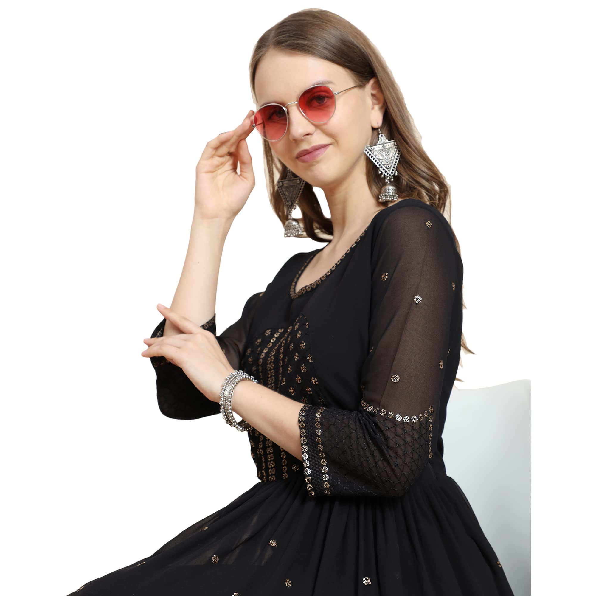 ROYALICA Robe Georgette Anarkali longueur cheville pour femme