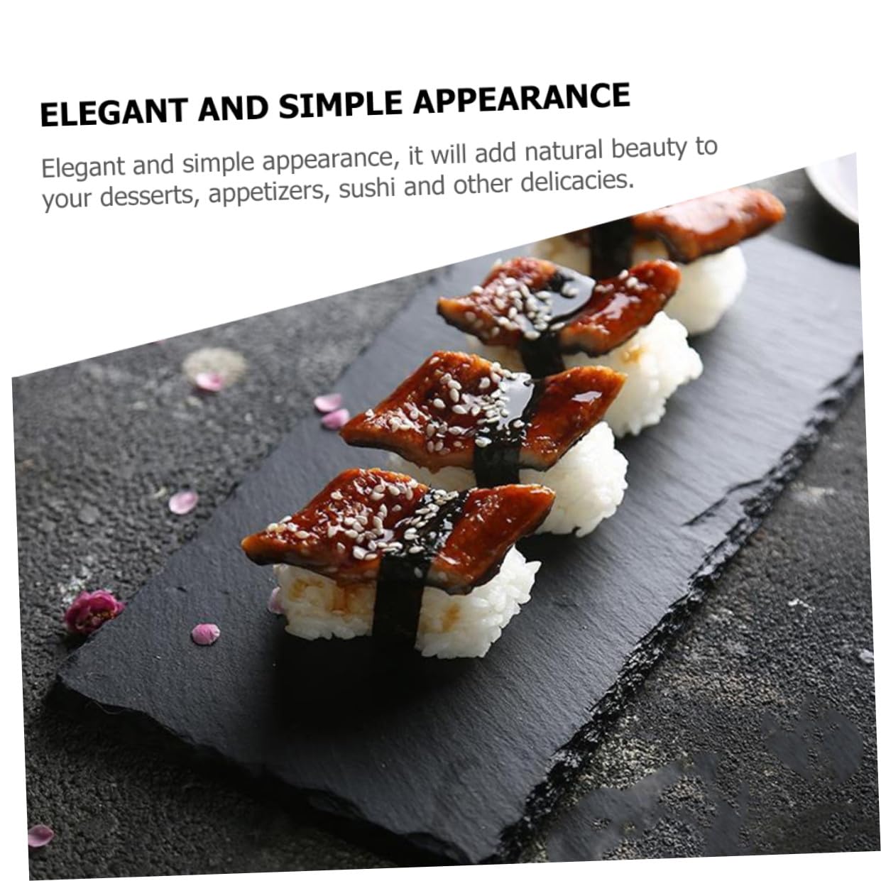 Assiette de Sushis Rectangulaire 4 Pièces en Ardoise Noire Élégante