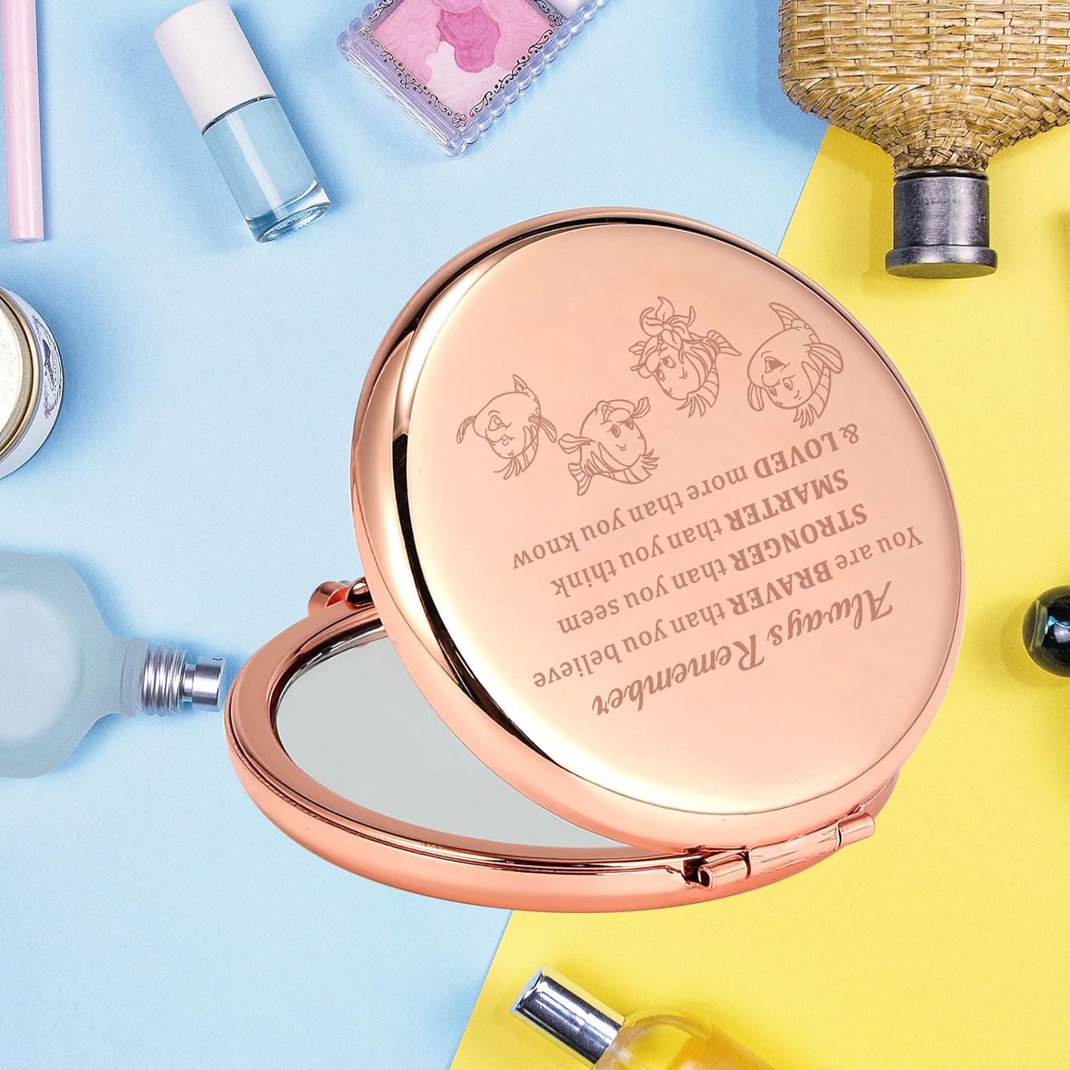 KEYCHIN Flounder Pocket Mirror Princess and Flounder Fans Gifts You are Braver Stronger Smarter Than You Think Flounder Fans Compact Mirror (Flounder-RG)