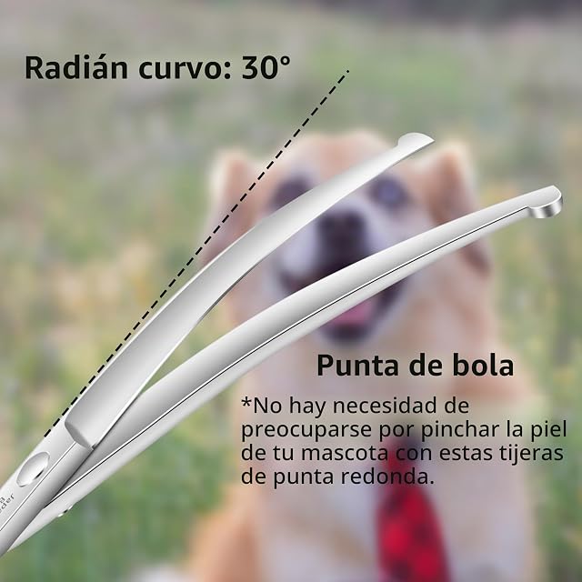 Foto 3 de 5 de HASHIMOTO - Tijeras curvas de peluquería para perros de 16,5 cm con puntas redondeadas de seguridad, hoja…
