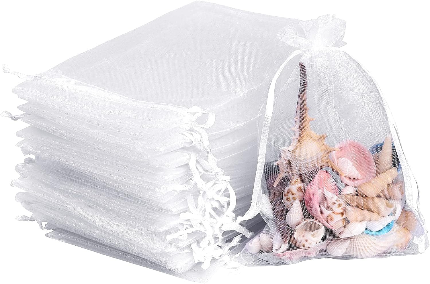 Swastikart 10X14 Cms Versatile Tissue Organza Pouches for Return Gifts & Festival Decorations Shagun Shadi Favor White (75)