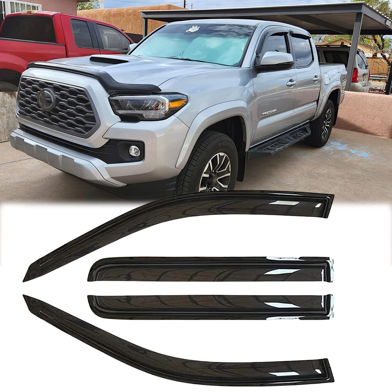 Puermto Rainproof Side Window Wind Deflectors for 2024-2025 Toyota Tacoma Double Cab with 4 Full Size Doors Pickup, Tape-on Sun Rain Guard Sets,Nice