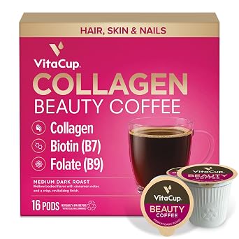 VitaCup Beauty Collagen Medium Dark Roast Coffee Pods, 16ct