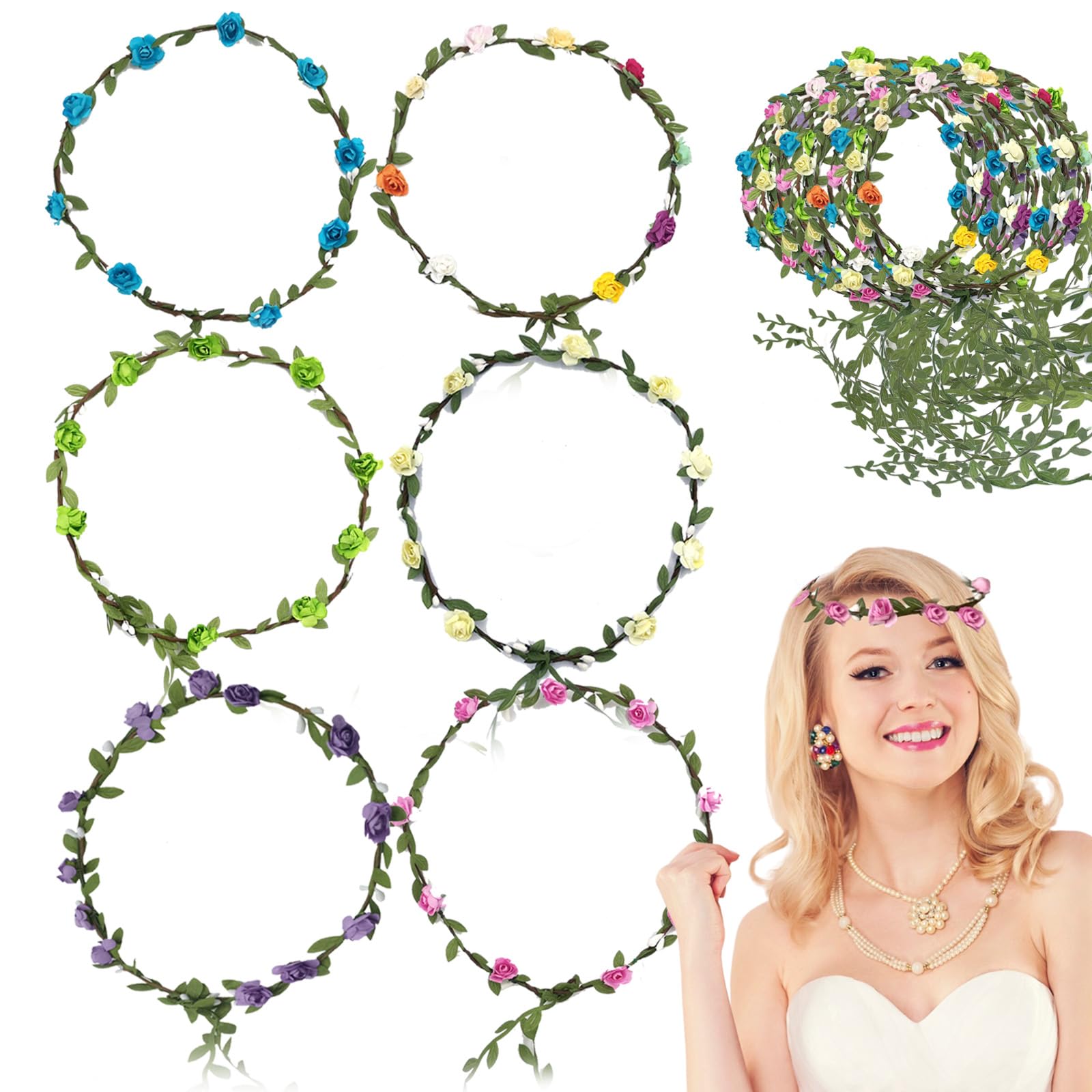 Amazon.com: 30 PCS Assorted Colored Flower Crown Wreath 