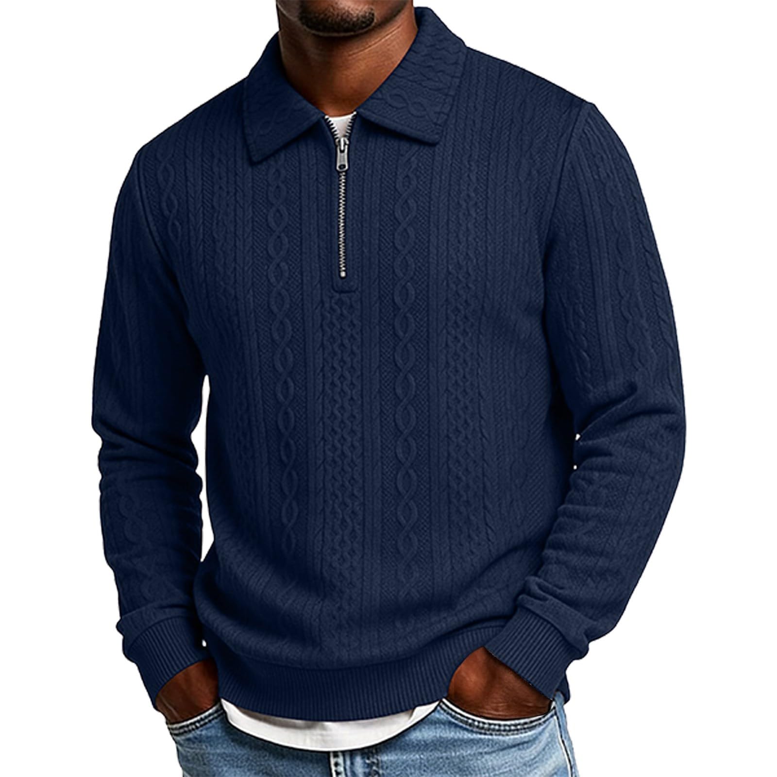 Polo da golf da uomo con cerniera a un quarto - Pullover a maniche lunghe