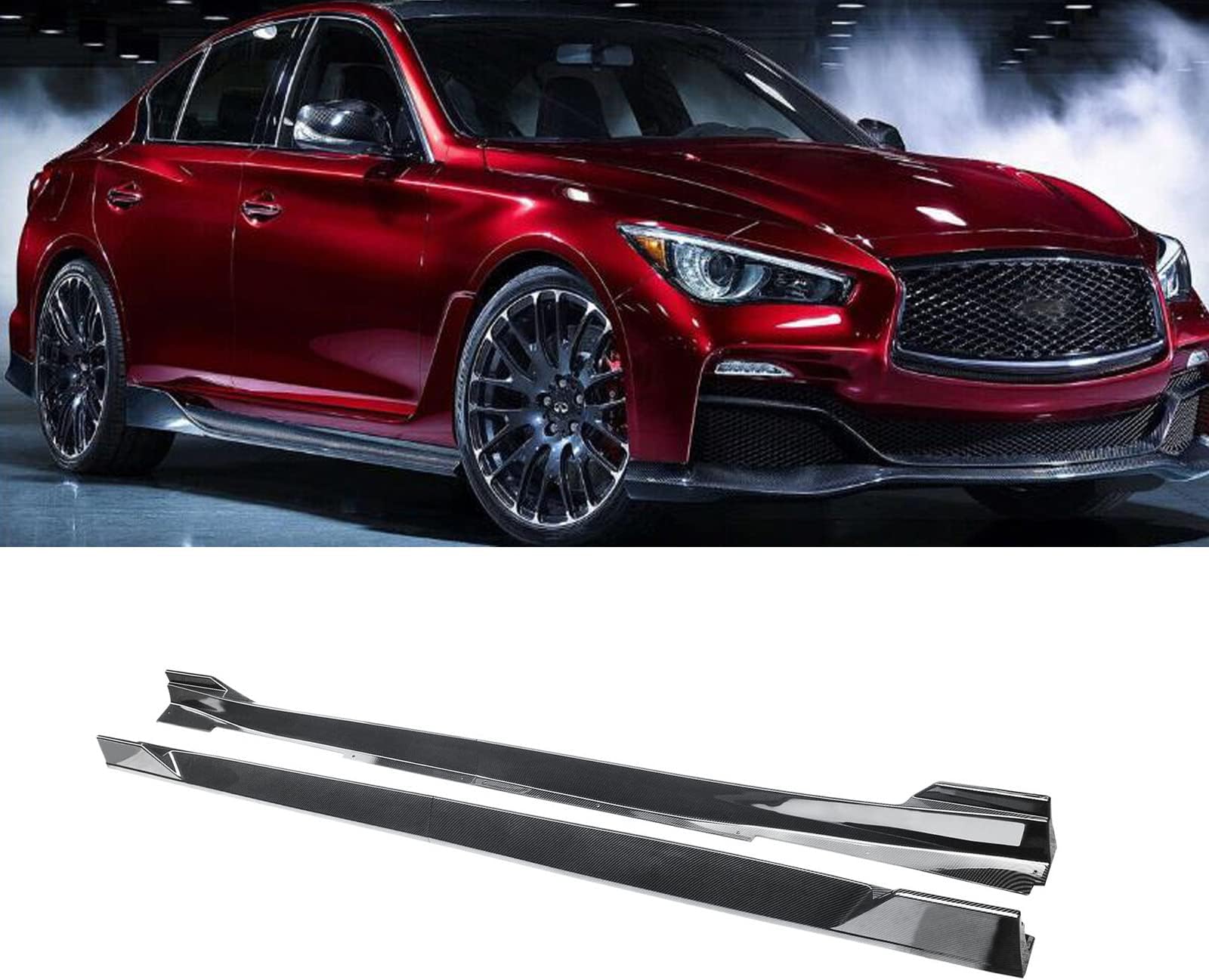 NINTE Side Skirts for Infiniti Q50 2014-2023 2024 JDM Style Carbon Fiber Style 4 PCS Rocker Panel Extension Lips Pair Body Kit Lip Splitters