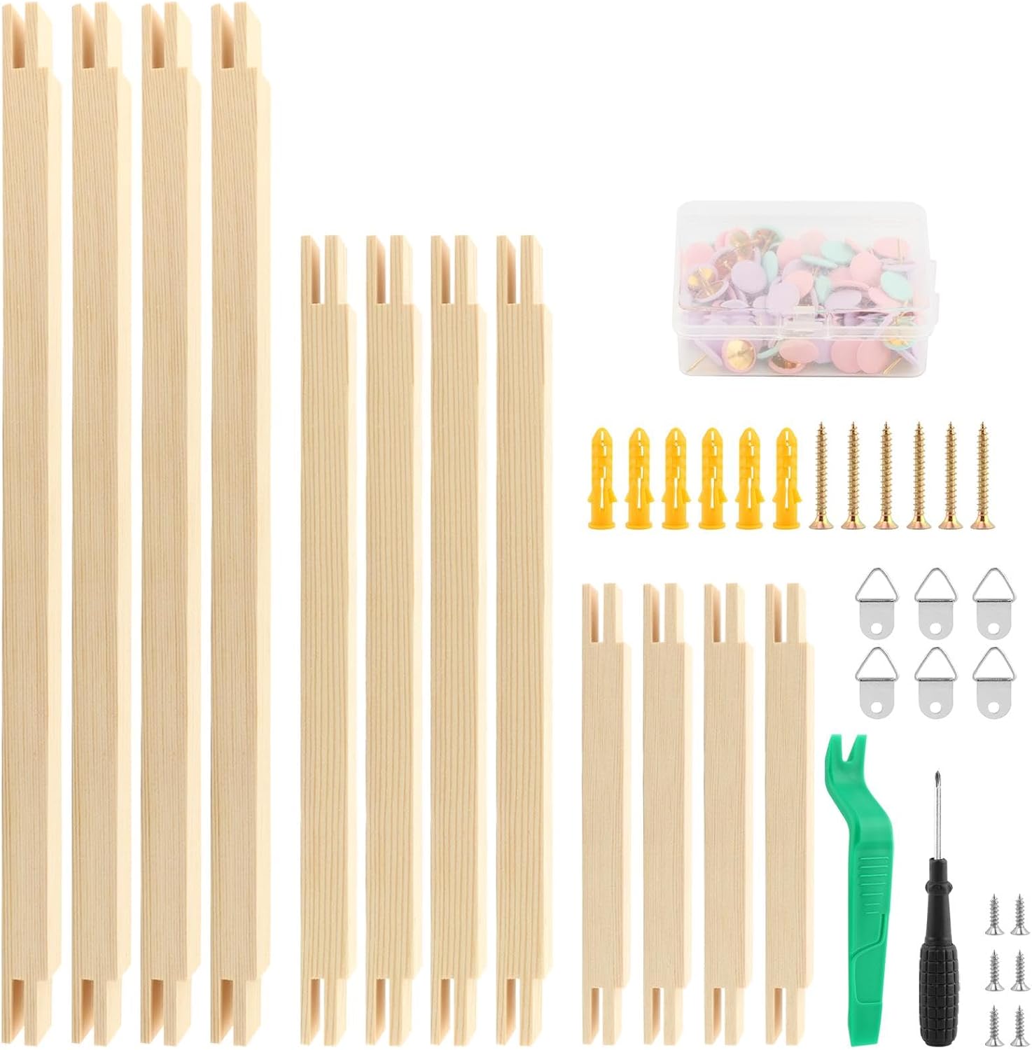 6 Sets Stretcher Bars for Needlework with 100 Tacks, 3 Sizes (8, 12, 16 Inch) 12 PCS Wooden Canvas Splicing Stretcher Bars Needlepoint Embroidery Stitch Frame Set for Crafts Art