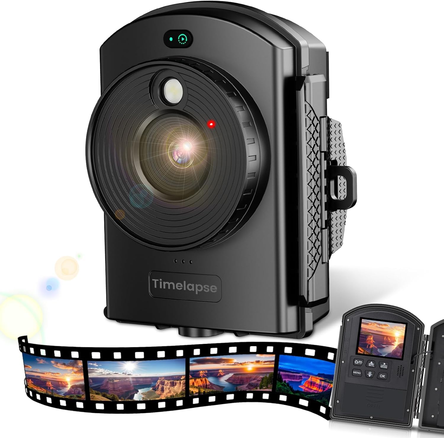 Fotocamera Time Lapse con Posizionamento Infrarosso e Luce LED, 180 Giorni di Riprese, Video e Foto 1080P AVI per Costruzione Outdoor，Crescita Delle Piante, Disegno, Paesaggio (Scheda TF 64GB)