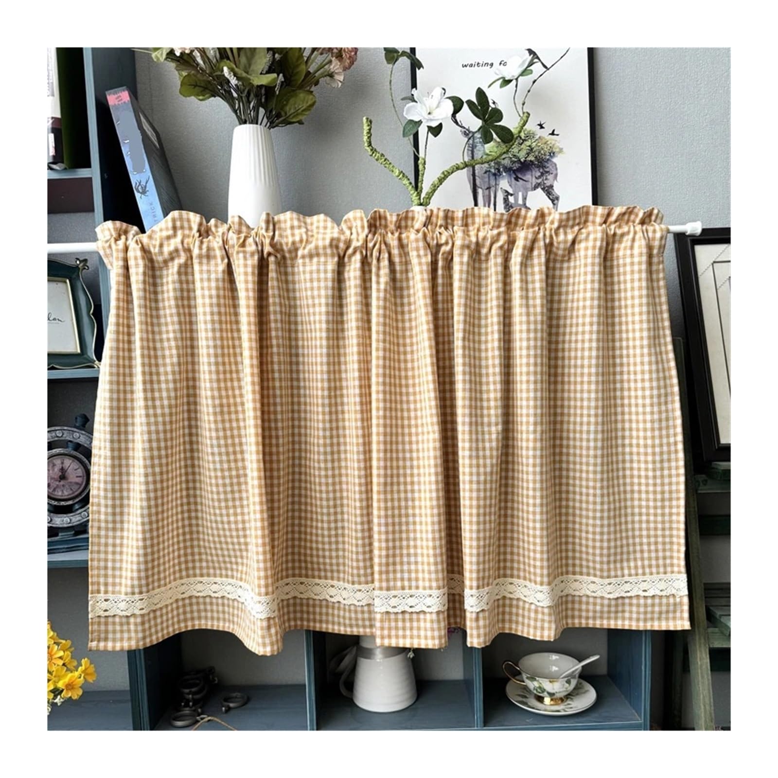 Rideau de placard à carreaux jaune buffle W65xH50cm pour cuisine et bistrot
