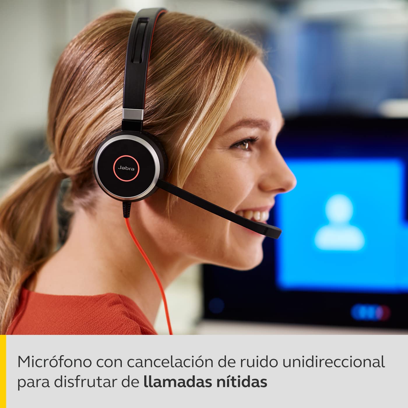 Jabra Evolve 40 UC - Auricular Monoaural de Comunicaciones Unificadas para VoIP Softphone - Cancelación Pasiva de Ruido - Cable USB-A con Unidad de Control - Negro